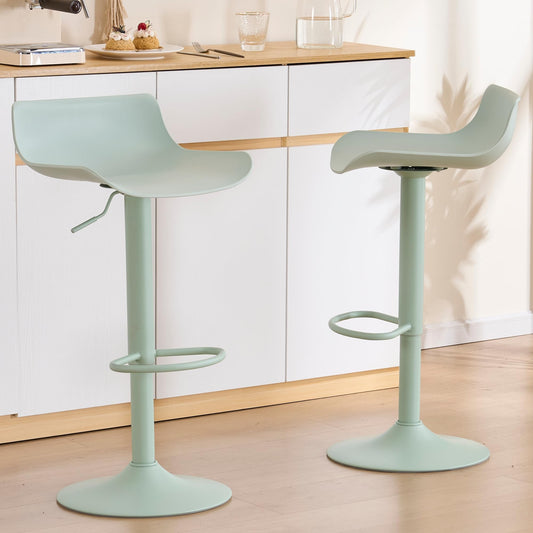 YOUNIKE Adjustable Height Bar Stools Set of 2 Plastic Swivel Barstool with Low Back Modern Kitchen Counter Island Bar Chairs for Breakfast Nook Cafe Bars Office Mint Green