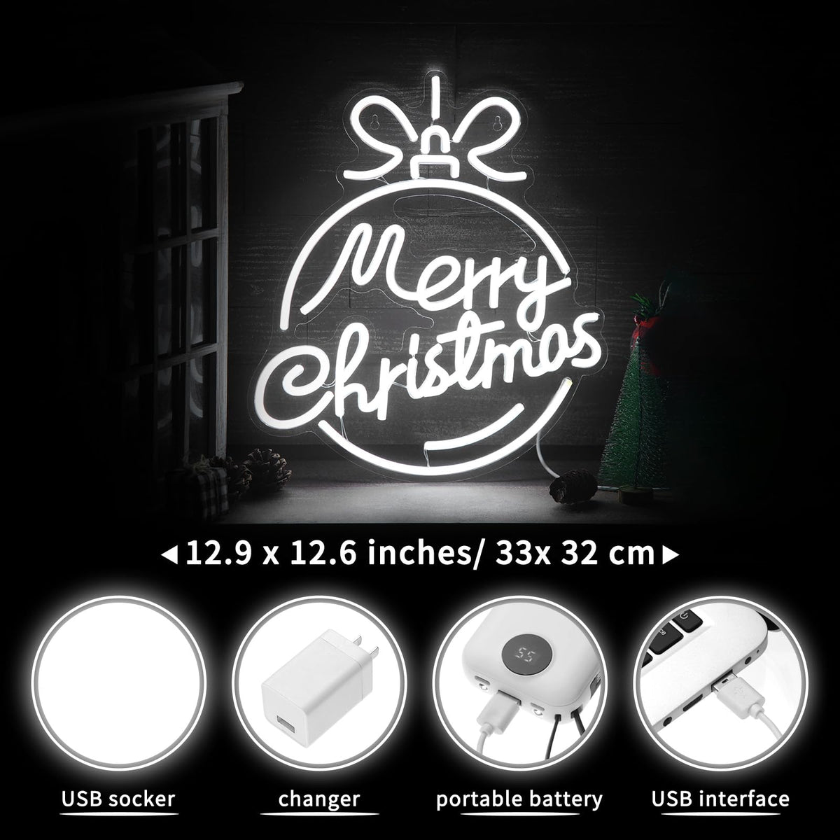 Xuhal Merry Christmas Neon Signs Acrylic Neon Light White Merry Christmas LED Light USB Powered Led Sign for Wall Decor Party Room New Year Wedding
