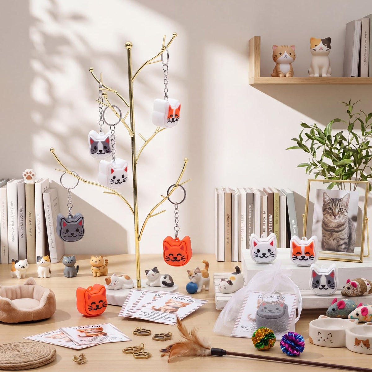 Junkin 25 Set Cat 3D Printed Clicker Fidget with Cards Funny Stress Relief Key Rings Gift Luggage Backpack Charm Gifts for Cat Lover Baby Shower Cats Themed Party Decorations