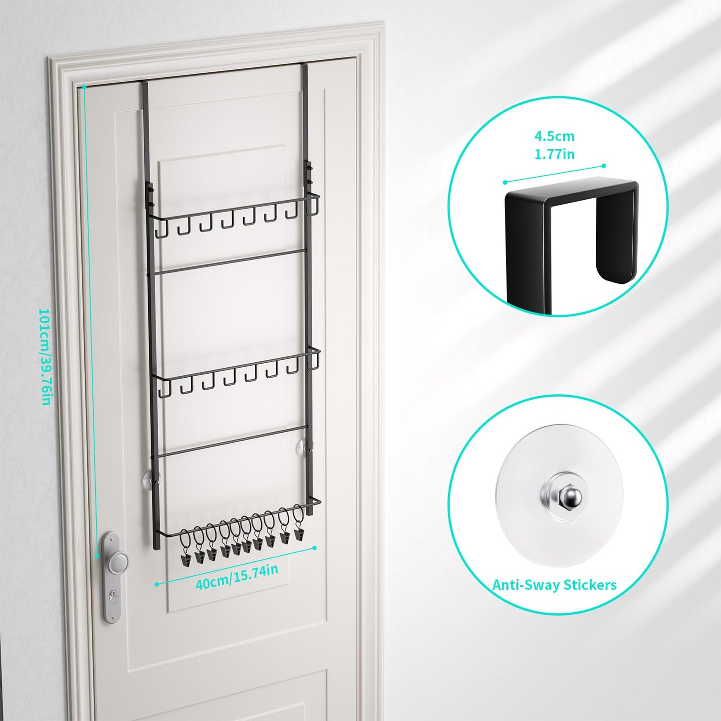 HapiRm Over Door Hat Rack - 3 Tier Wall Mounted Hat Organizer with 16 Hooks and 10 Movable Clips, Baseball Cap Organizer Storage Holds up to 26 Caps for Door, Bedroom, Closet USPTO Patented