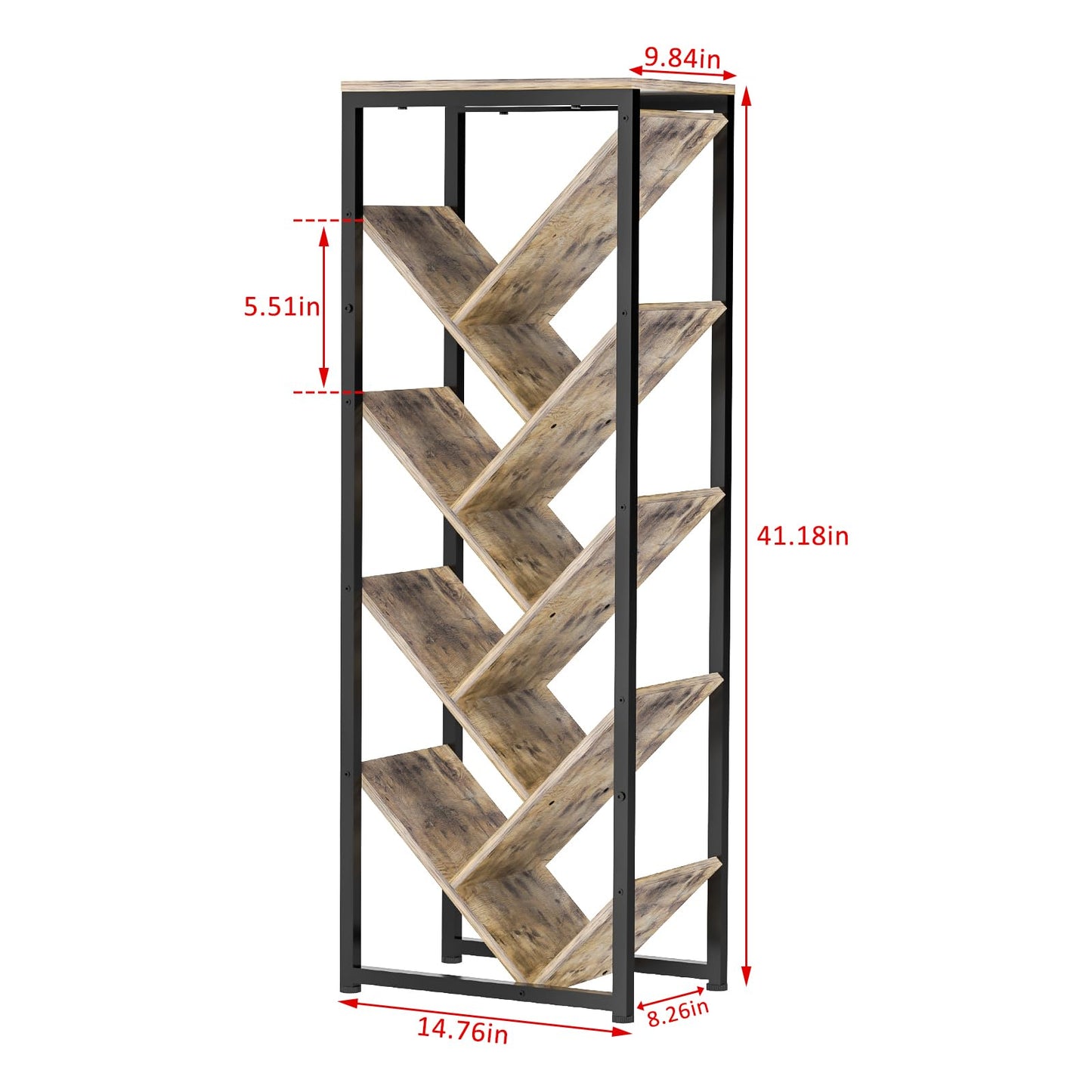 Cutogxon Tree Bookshelf - 9 Tier Floor Standing Tree Bookshelf for Hardcover Books, Small Bookshelf for Small Spaces Bookshelves Wooden Book Storage Organizer Shelves for Bedroom Living Room