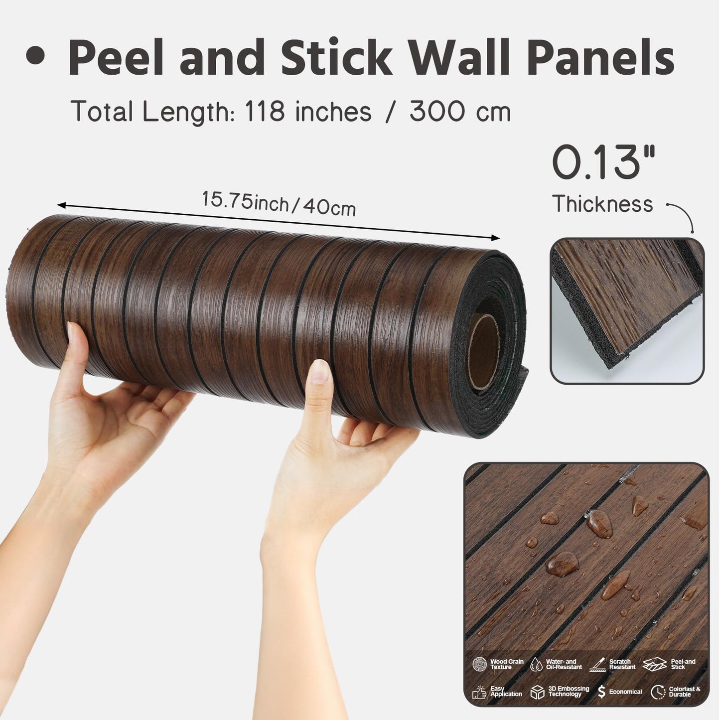 Geelin Peel and Stick PVC Wood Slat Wall Panel for Interior Decor 118" x 15.75" Self Adhesive Faux Wood Grain Wall Wallpaper 3D Soundproof Panels for Living Room Bedroom Office Ceiling(Walnut)