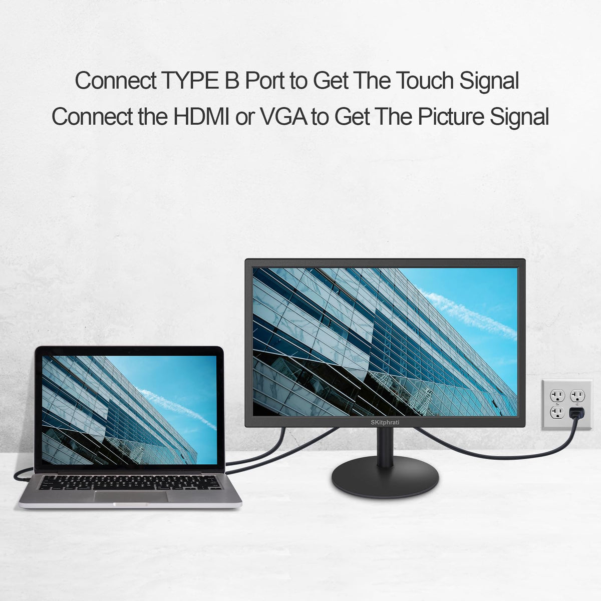 SKitphrati 18.5 Inch Touchscreen Monitor HD 1366x768, VESA Wall Mountable, 10-Points Computer Touch Screen PC Display with Type-B HDMI VGA Port, 75Hz Desktop Touch Display, Black