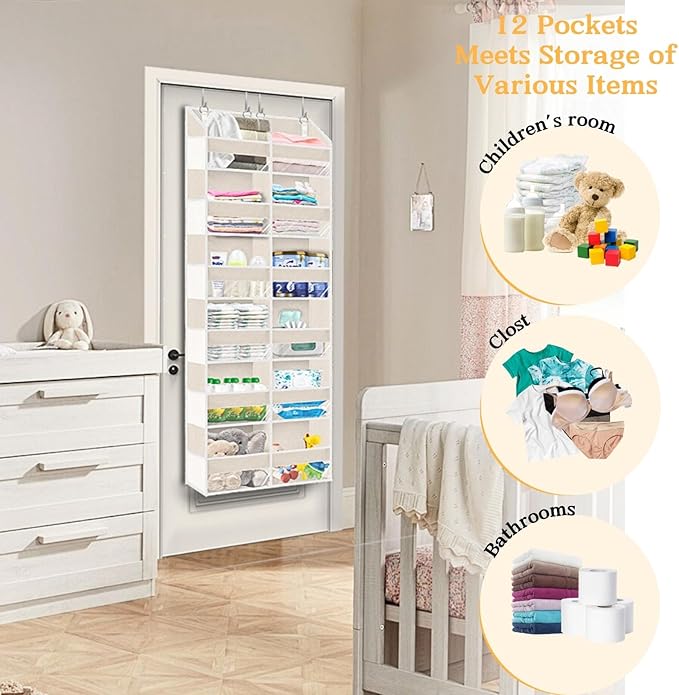 2 Pack Over The Door Organizer 6 Tiers, Extra Large Behind Door Storage of 12