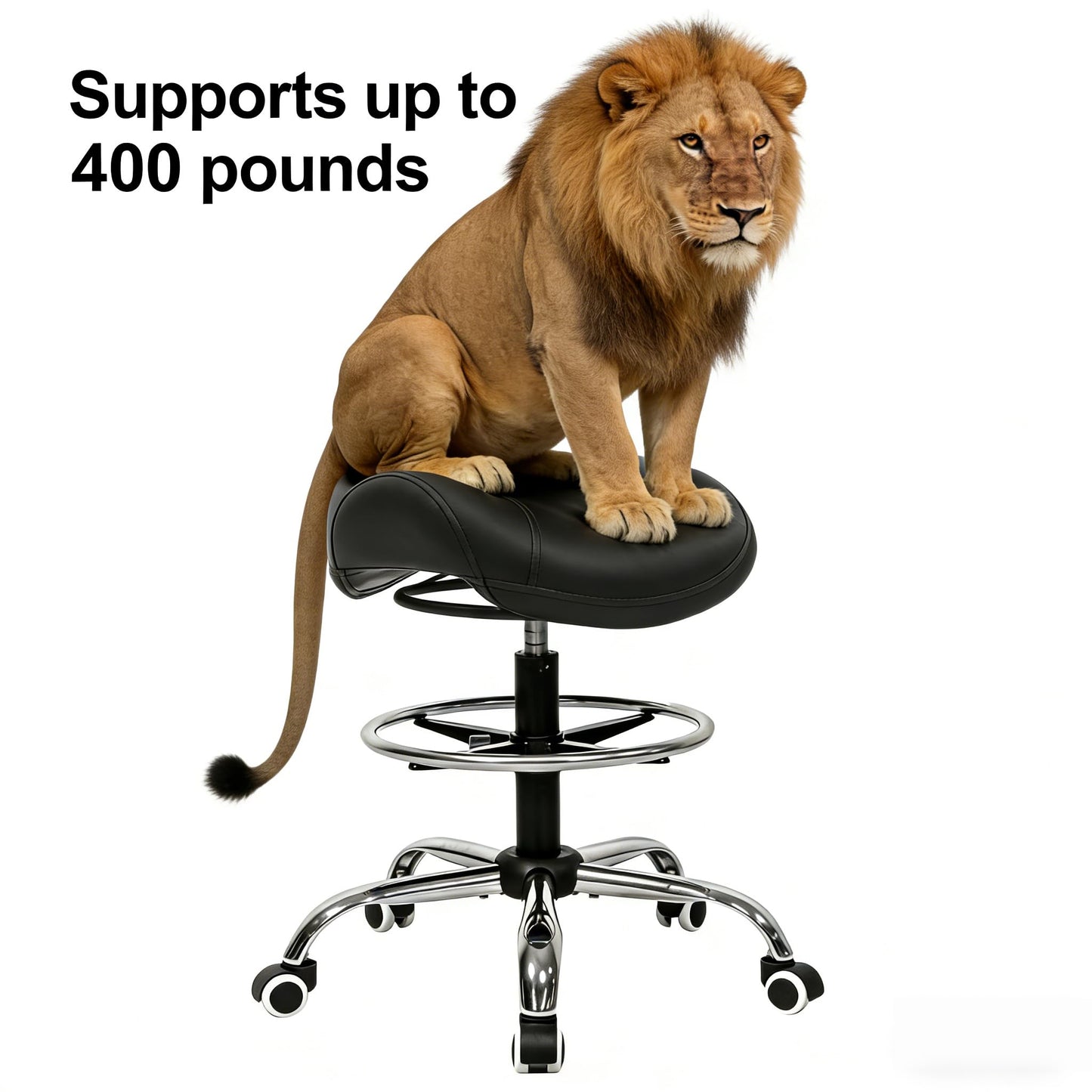 Ergonomic Salon Stool, Black Rolling Saddle Chair with Footrest, Height Adjustable Swivel Seat with Wheels for Hairdresser, Barber, Tattoo Artist, Spa