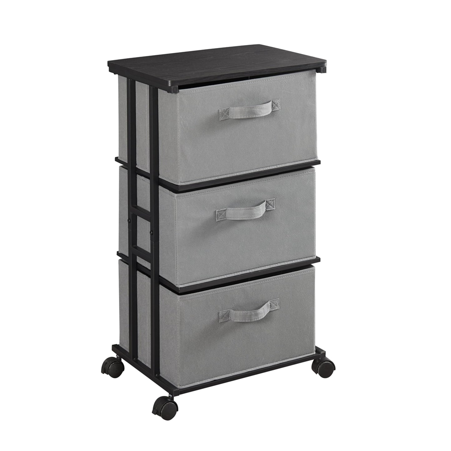 MAX Houser Dresser Tower with 3 Drawers for Bedroom, Fabric Storage Organizer Unit, Chest of Drawers with with WoodTop, Small Vertical Storage for Guest Room, Closet, Entryway(Grey)