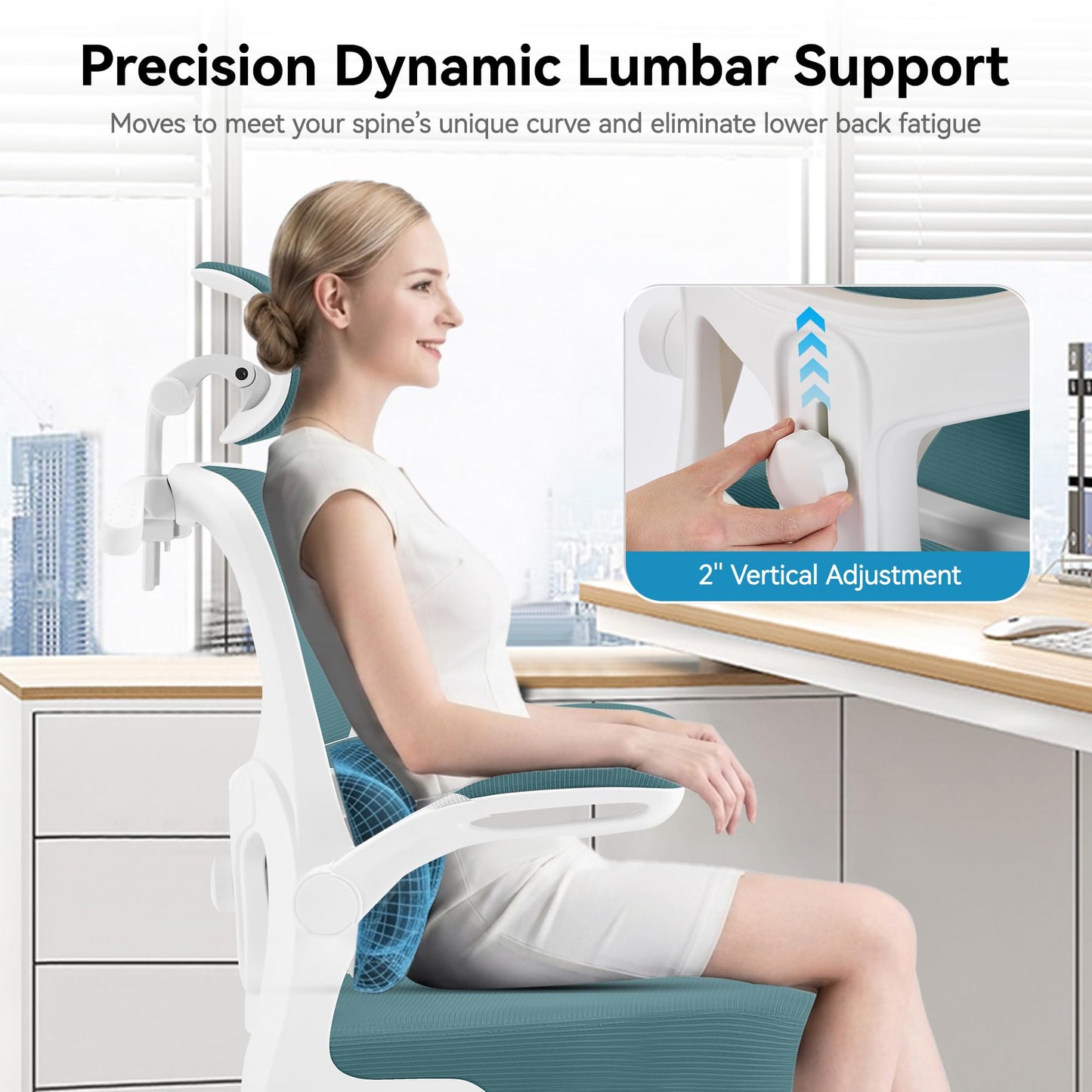 AreShark Office Chair Ergonomic Desk Chairs with Adjustable Lumbar Support& Headrest Hanger, High Back Breathable Mesh Chair with Wheels, Rolling Swivel Comfy Task Computer Chair for Home Work Gaming