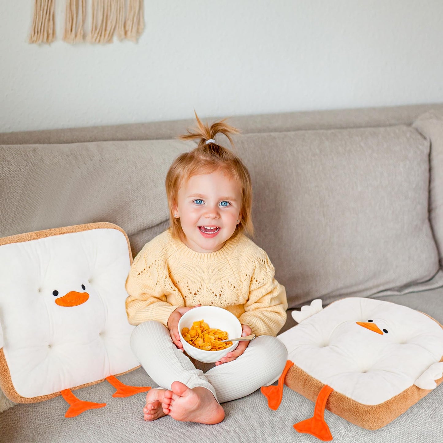 JarThenaAMCS 2 Pcs Goose Seat Cushion Cute Toast Bread Plush Cushion Cotton for Office Dorm Bedroom Chair Car Sofa Birthday