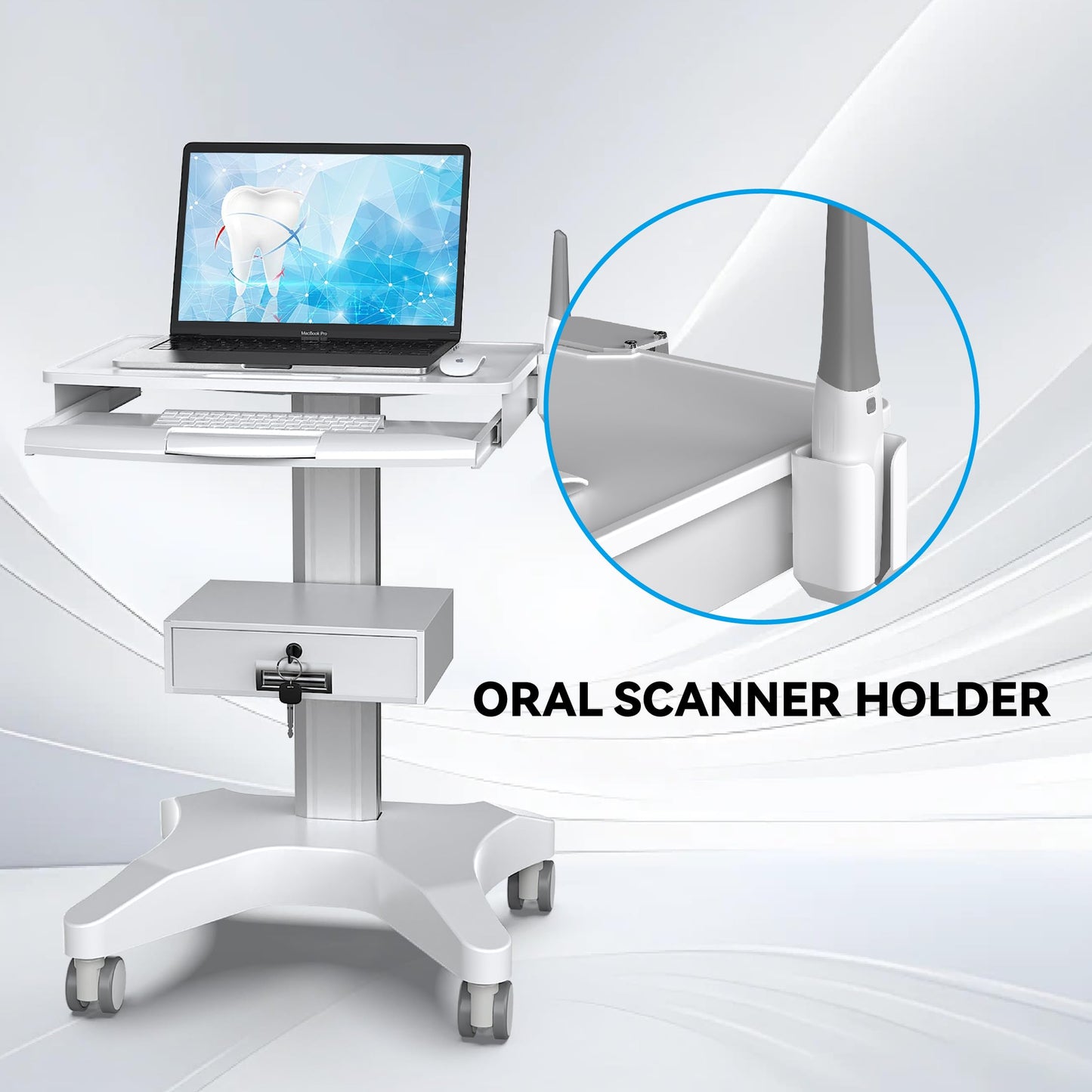 Yedaeop Medical Trolley Cart with Oral Scanner Holder, Mobile Workstation with a Drawer for Hospital Dental Clinics Beauty Salons