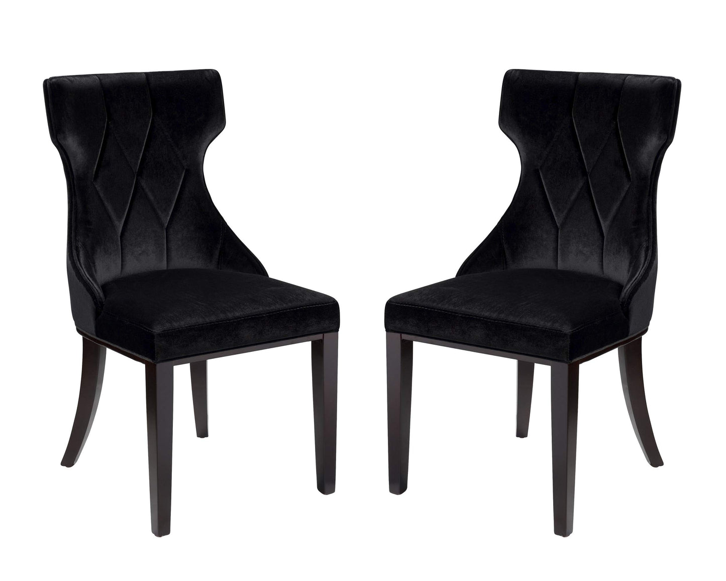 Manhattan Comfort Reine Dining Chairs Set of 2, Upholstered Seats with Diamond Stitching, Solid Beech Wood Frame, 4-Leg Base, 18.5" Seat Height, Fully Assembled, Black