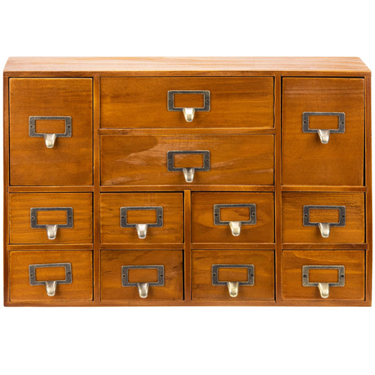 12-Drawer Apothecary Cabinet - Index Card Organizer - Vintage Chest of Drawers - Mahogany Wooden Organizer - Office Desktop Drawer Organizer for Herb Storage, Apothecary Diaries, Tea Collection