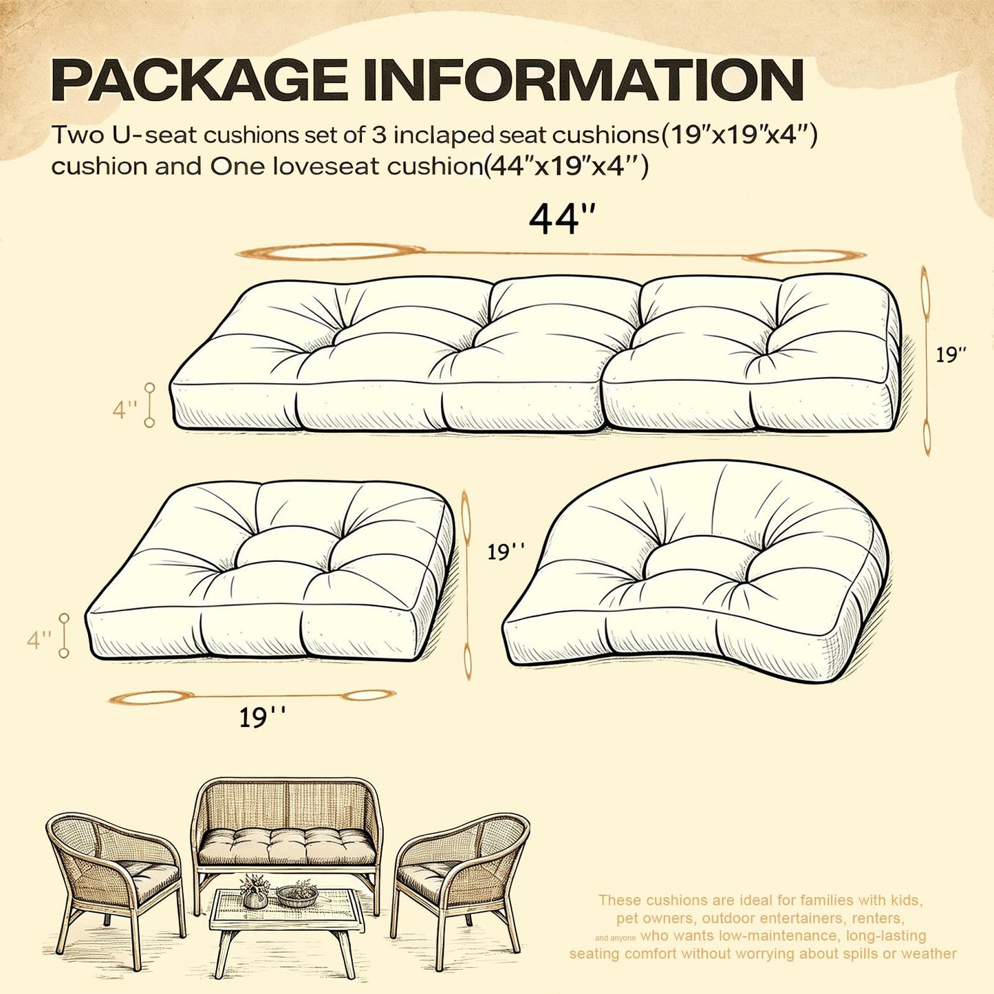 Dizaolive Wicker Chair Cushions Bench Cushion for Outdoor Furniture Patio Furniture Set Bay Window Seat