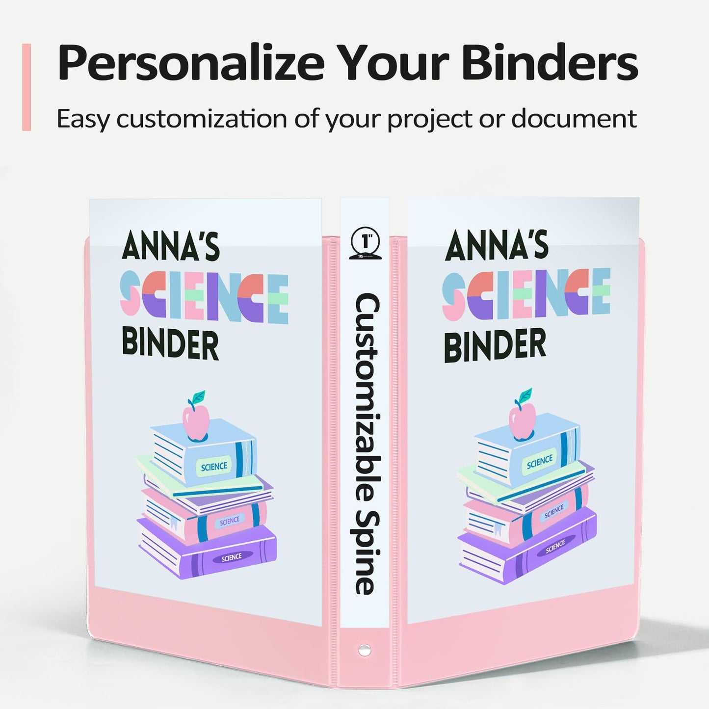 BinderX Extra Durable 3 Ring Binder, Round Ring 2 Inch Binders, Fits 450 Sheets of 8.5x11 Paper, Customizable View Cover with Inside Pockets, Cute 2" Binder, School Supplies for Girl, Lavender Purple