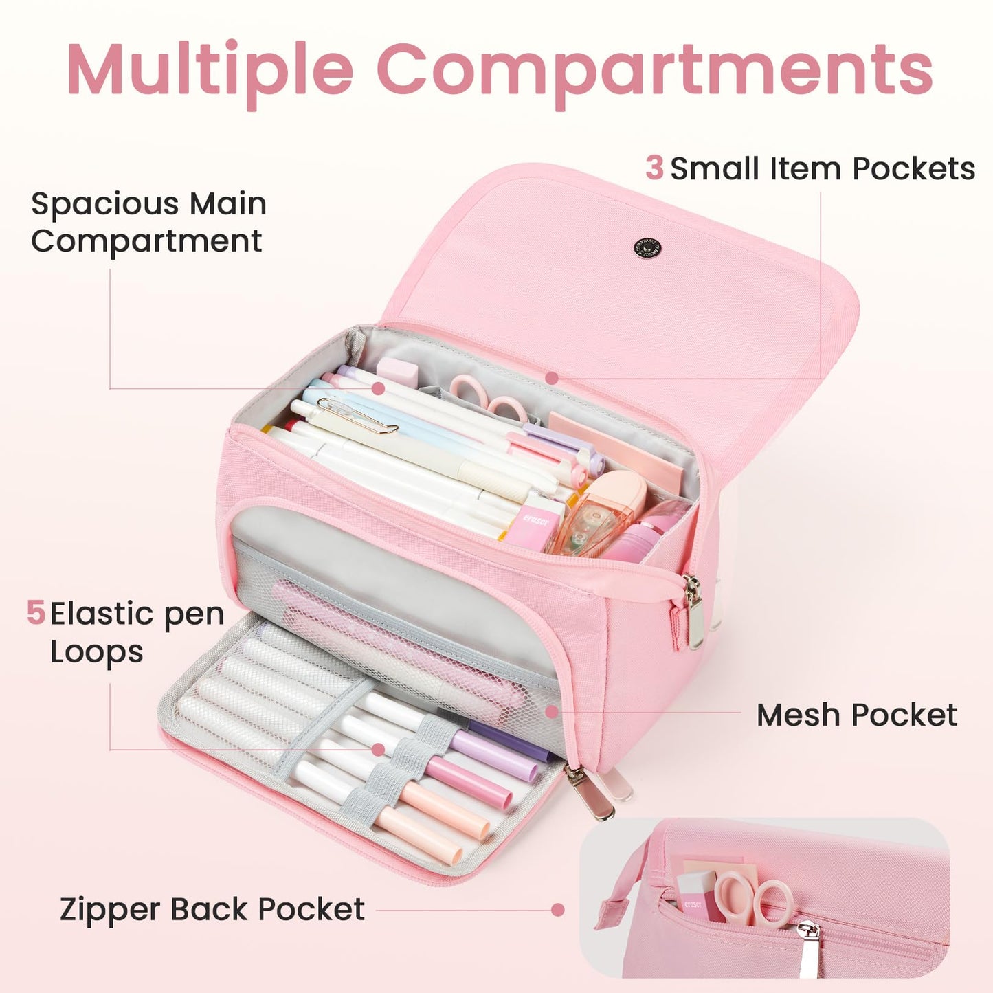 Sooez Super Large Pencil Case, Big Capacity Pencil Bag with 3 Compartments, can hold 100 pencils, Cute Pencil Pouch with Zipper, Portable Stationery Pen Bag, School Supplies For Teen Girls, Purple