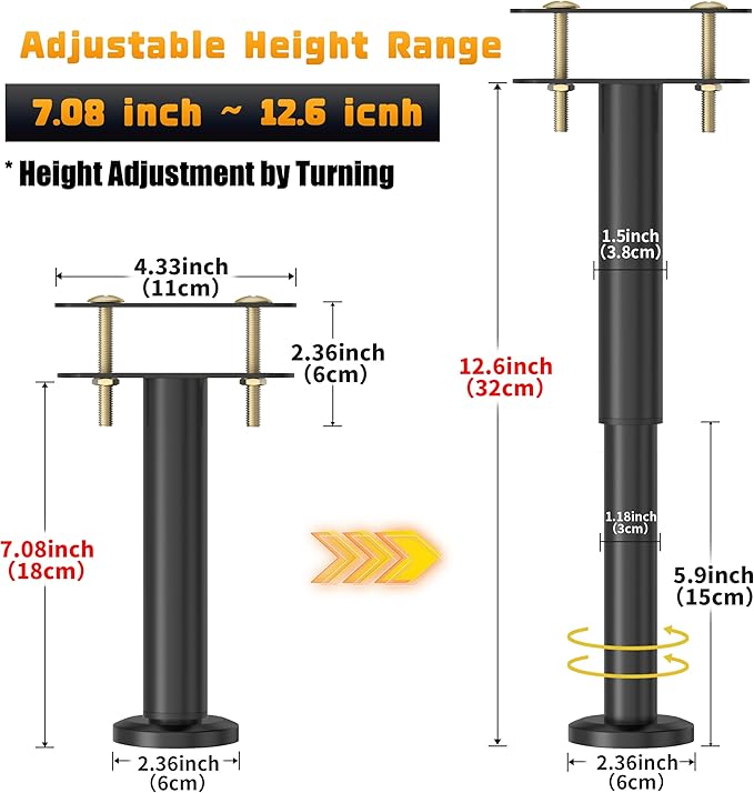 Wlrrcwdttc 4 Pcs Adjustable Height Bed Support Legs 7.08-12.6 inch, Bed Frame