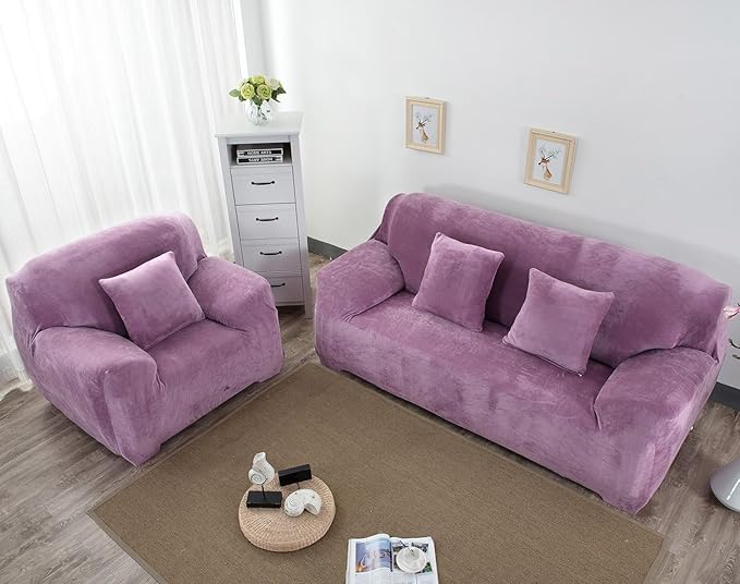 vctops 4 Seater Velvet Plush Stretch Sofa Slipcover 1-Piece Sofa Cover