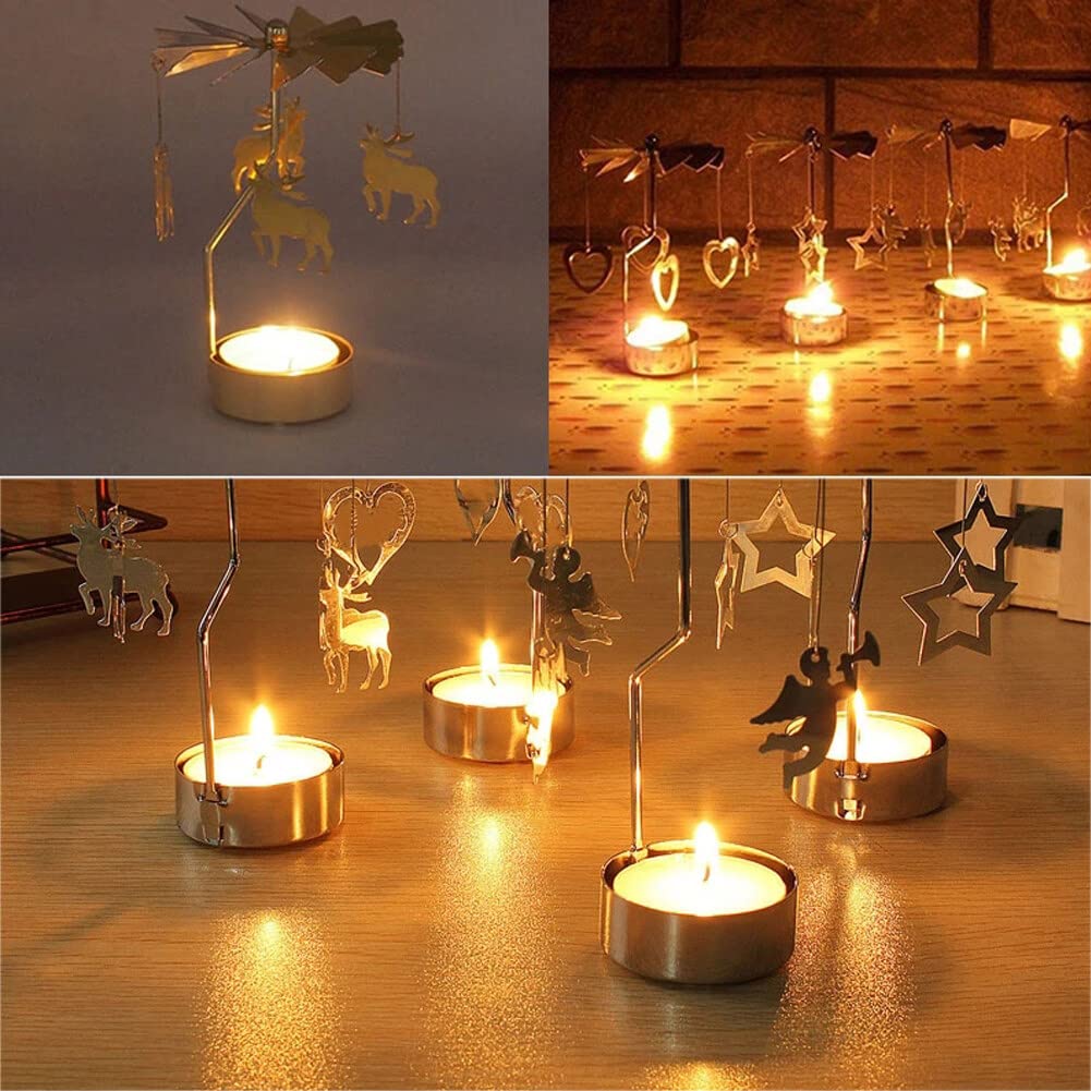 Eforcase Rotary Gold Angel Tea Lights Candle Holder - Spinning Romantic Candlestick Ornament for Wedding, Party, Christmas, Home Decoration