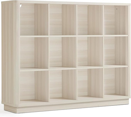 Joaxswe 12 Cube Storage Organizer, Wood Floor Standing 3-Tier Cubby Bookcase