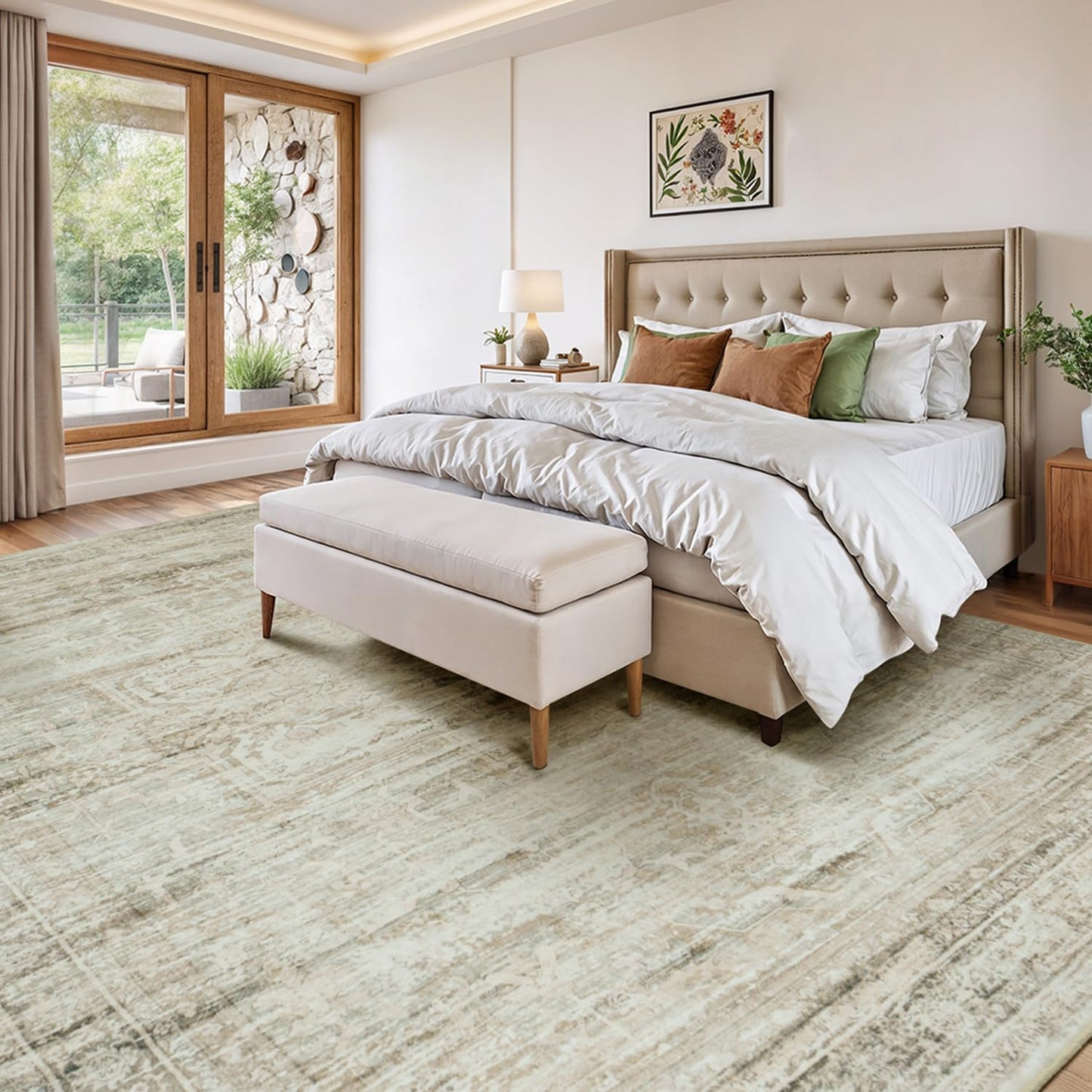 Carpelux Washable Large Area Rugs 8x10 for Living Room Bedroom Dining Room, Luxury Cozy Neutral Retro Distressed Stain Resistant Beige Rug, Soft Faux Wool Non Slip Indoor Foldable Carpets