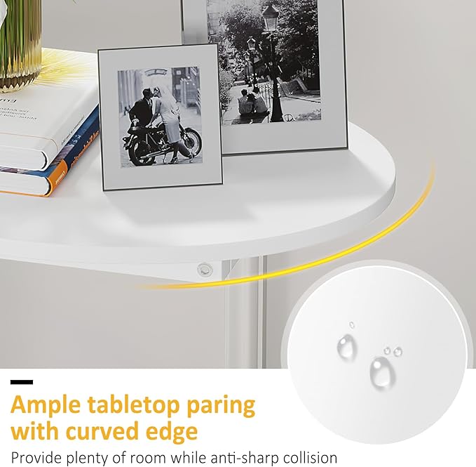 Hosfais Small Side Table End Table, C Shaped Oval Coffee Table, Wooden TV Tray