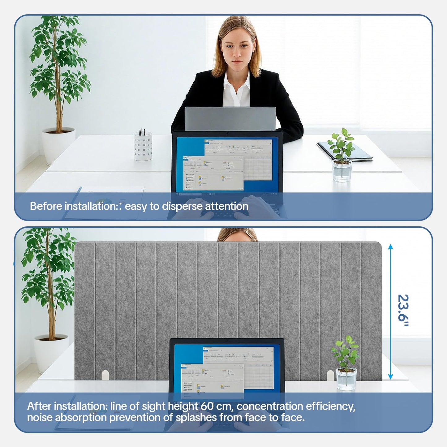 Keemute 48" Desktop Privacy Screen - Sound Absorbing Felt Panel, Clamp-On Foldable Office Divider for Desk, Dark Grey