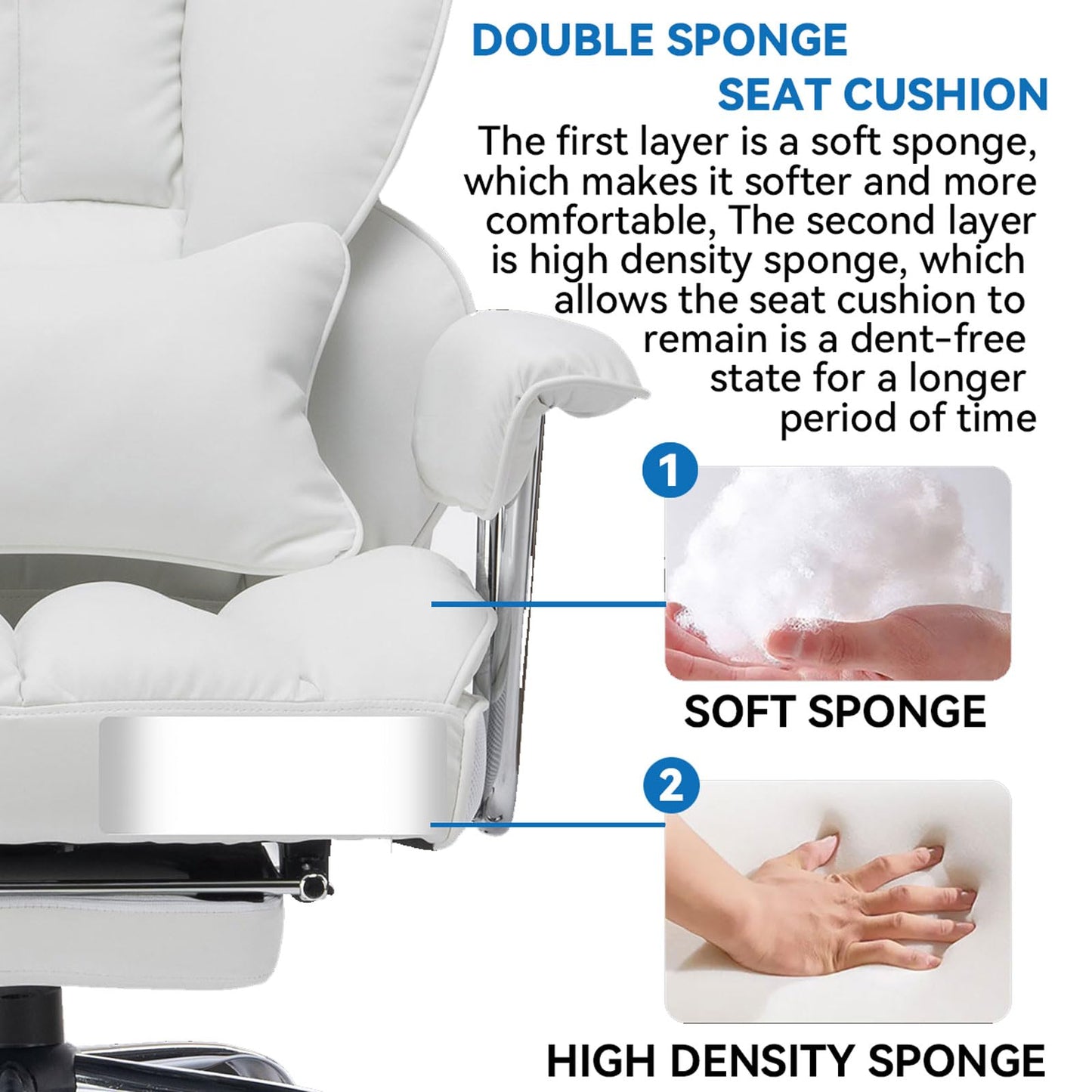 Efomao Big and Tall Office Chair 400lbs, Executive PU Leather Desk Chair with Footrest & Lumbar Support, Heavy Duty Computer Seating for Home, White