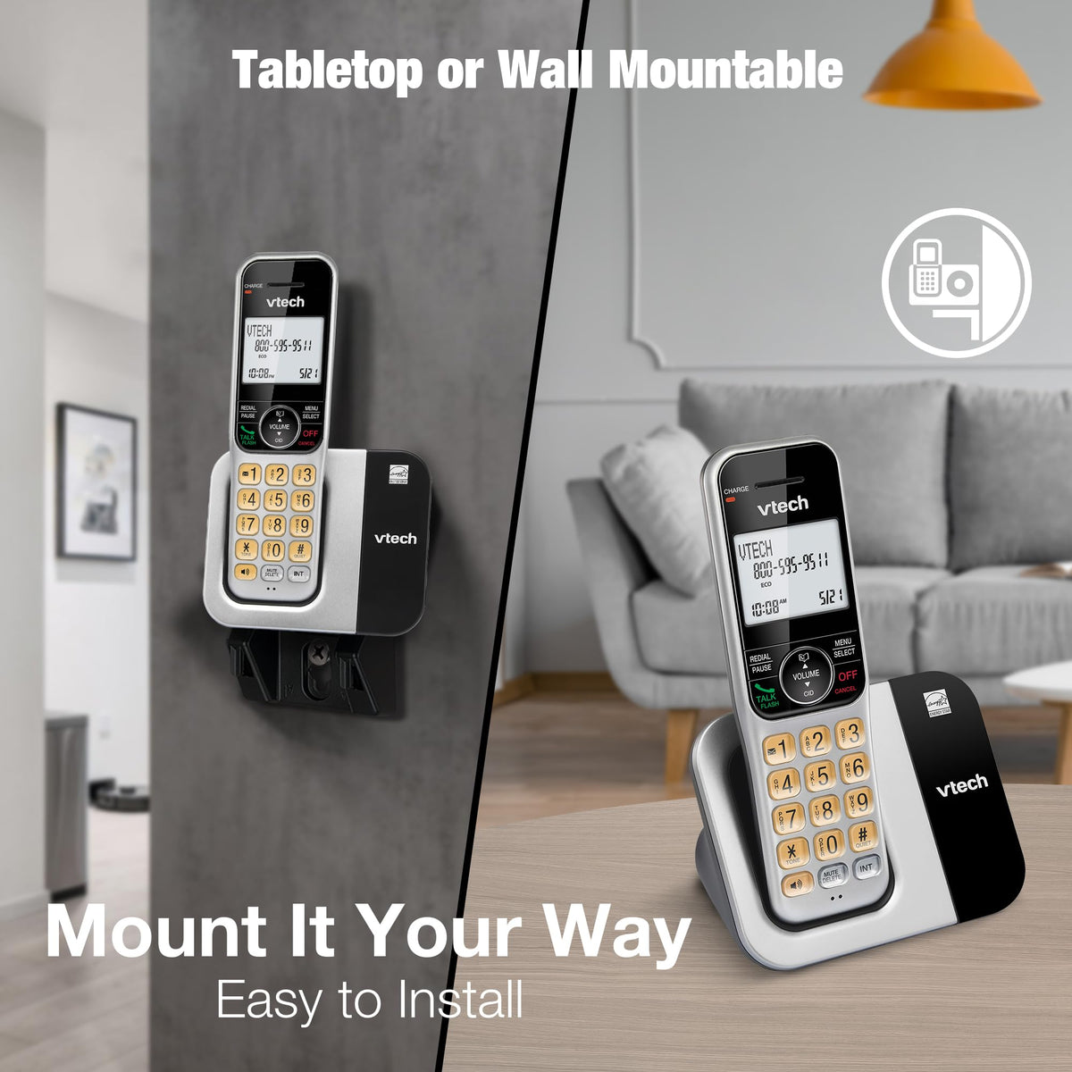 VTech Cordless Phone System for Home with Call Block, Large Display & Buttons, Backlit Screen, Full-Duplex Speakerphone, Caller ID/Call Waiting, DECT 6.0, Easy to Use, Table & Wall Mountable | CS5319