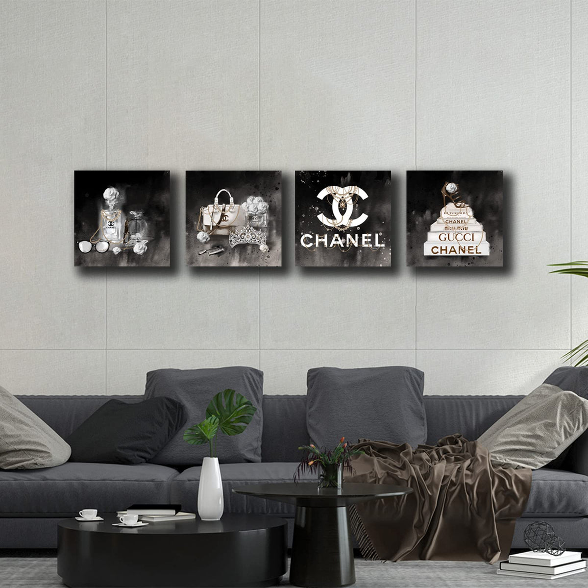 Meetdeceny Fashion Wall Art for Living Room-Black And White Wall Art Decor for Women Girls Room-High Heel Rose Canvas Prints - 14"x 14"x 4 Panel Bedroom Modern Artwork Ready to Hang