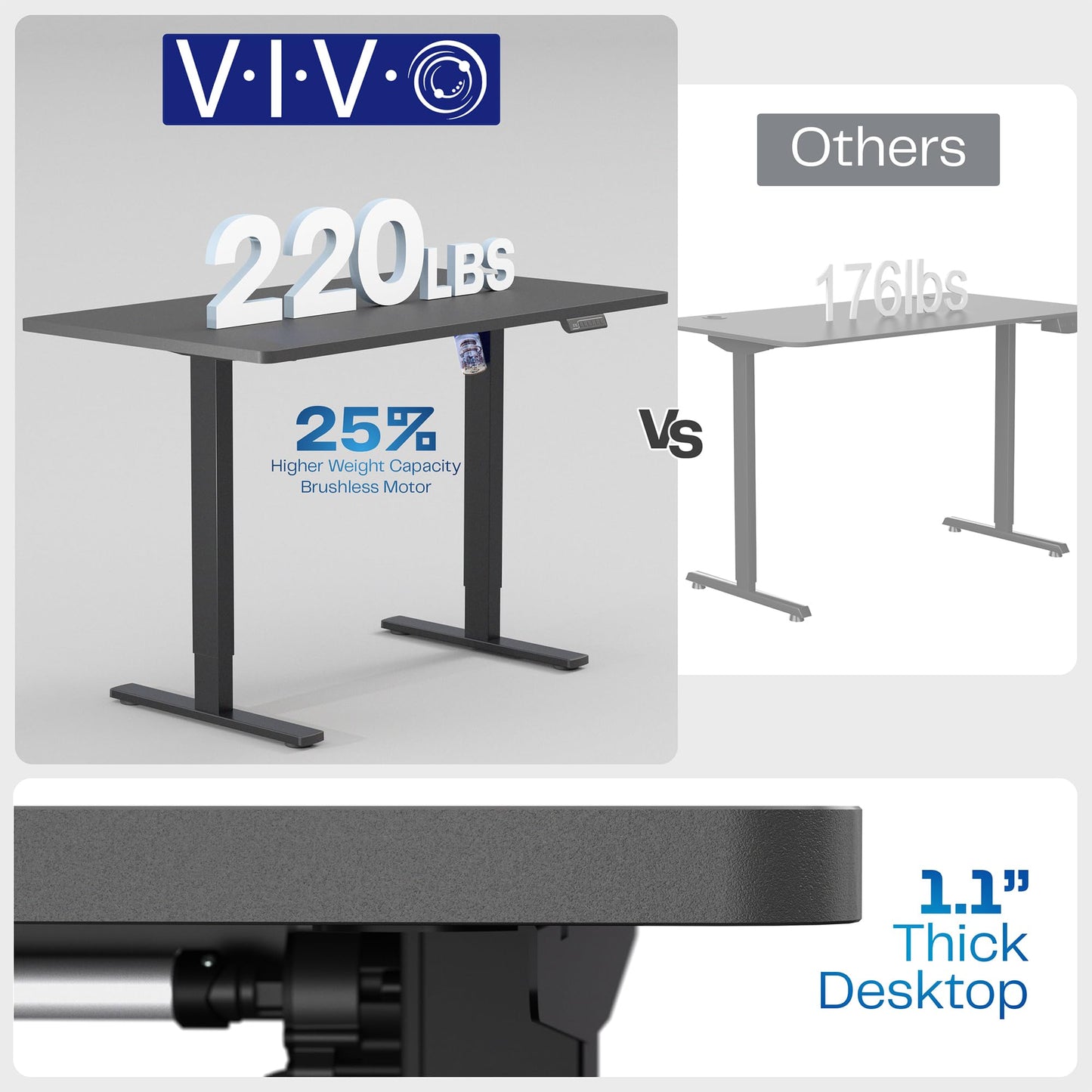 VIVO Electric 60 x 24 in Standing Desk, Memory Height Adjustment, 1B Series, Holds 220 lbs, One-Piece Black Top, Gray Frame, DESK-KIT-1G6B