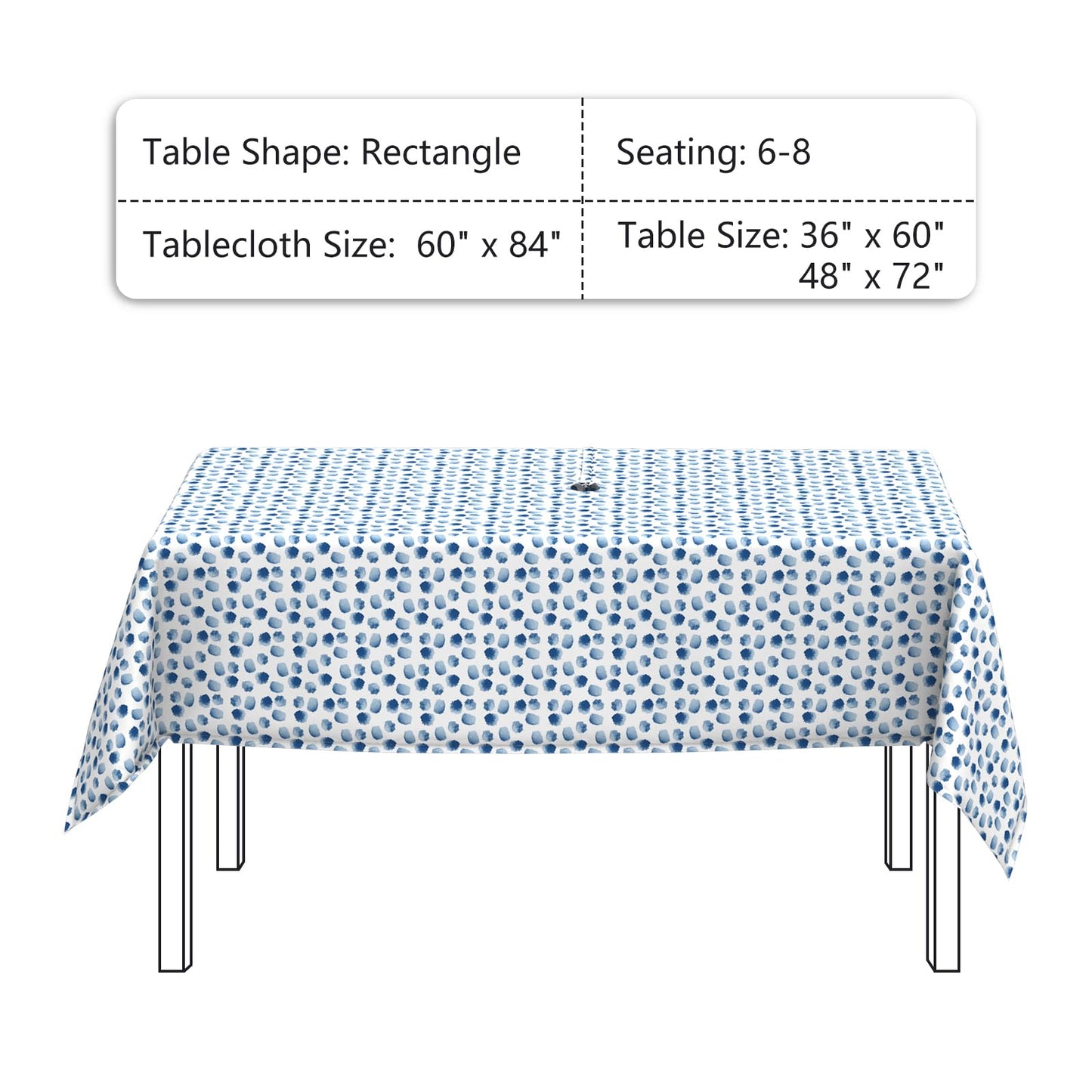 LVTXIII Rectangle Outdoor Tablecloth with Umbrella Hole and Zipper, Water-Repellent 60 x 84 Inch Patio Table Cover for Picnic, Garden, Backyard Dining, Brush Blue