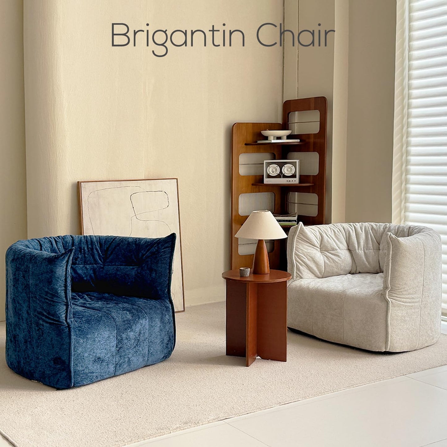 N&V Mid Century Brigantin Deep Relaxation Sofa, Soft Premium Chenille, for Living Room Bedroom and Office (Blue, Single)