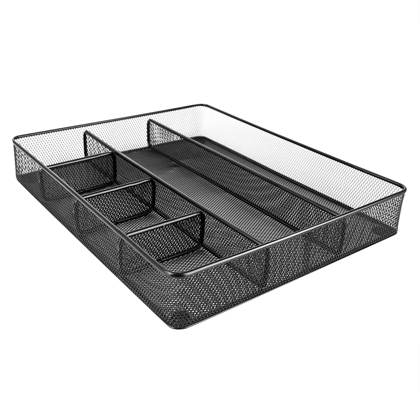Amazon Basics Mesh Desk Drawer Organizer with 6 Compartments, Non-Slip Office Supplies Storage for Pens and Accessories, Black