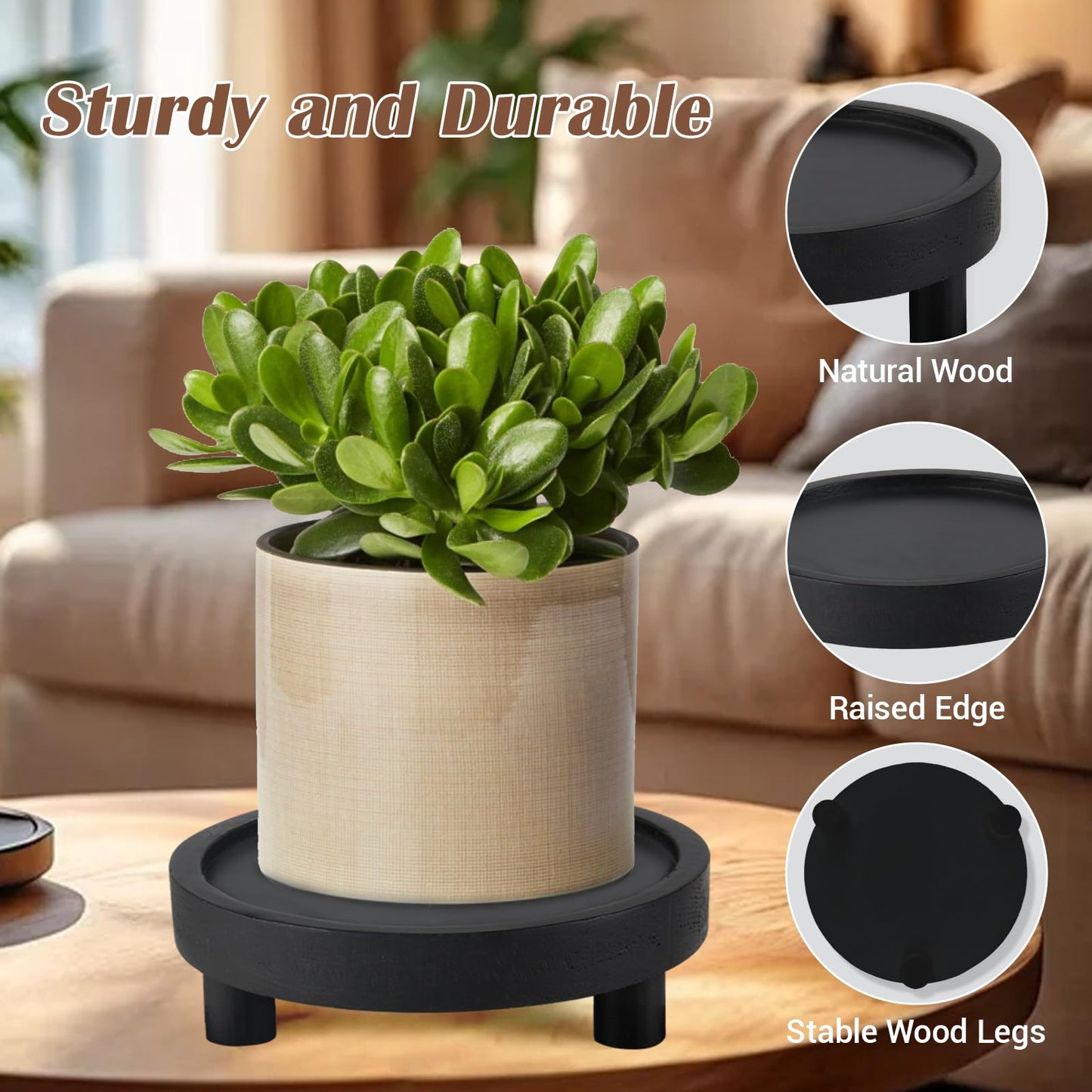 Destop 3PCS Wooden Display Risers for Display,Wood Riser Display Pedestal Stand for Home Décor (Modern Black,8,6,5'')