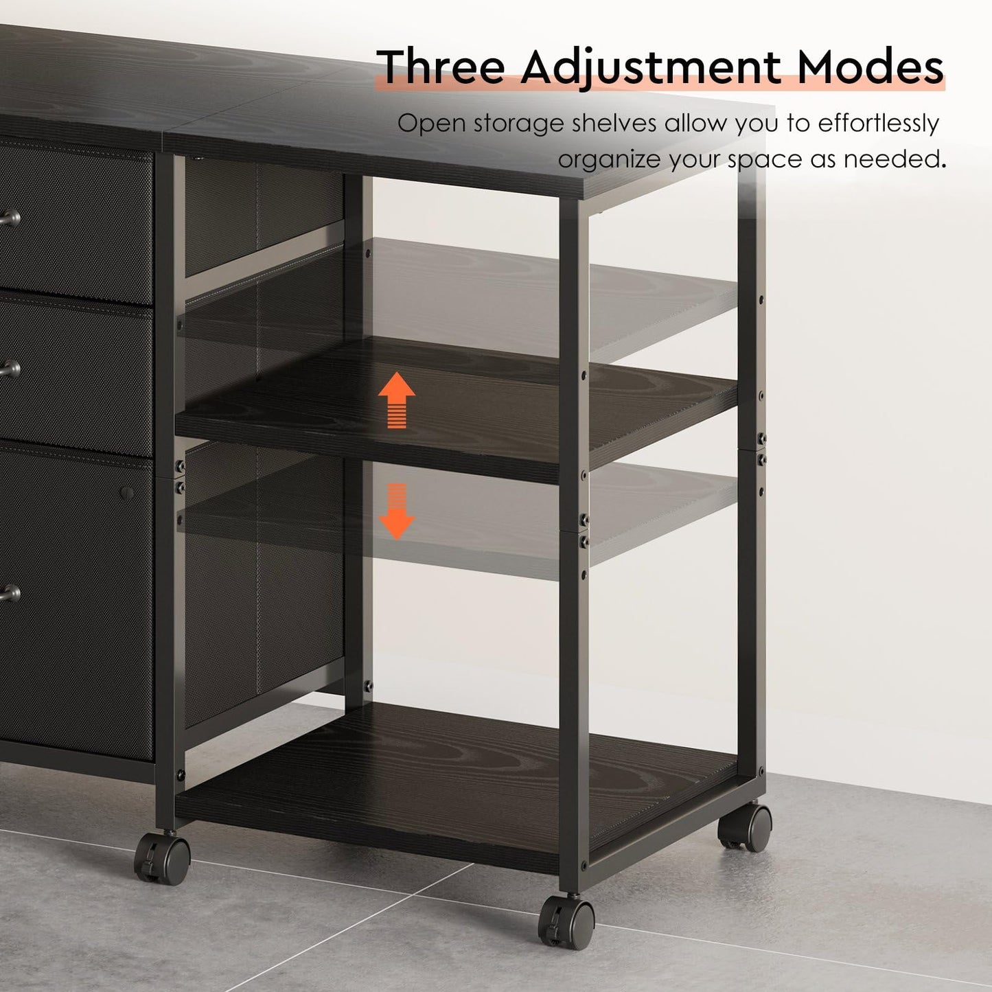 Maihail 3 Drawer File Cabinet with Wheels Rolling Printer Stand with Open Storage Shelf Fabric Lateral Filing Cabinet for Home Office,Black