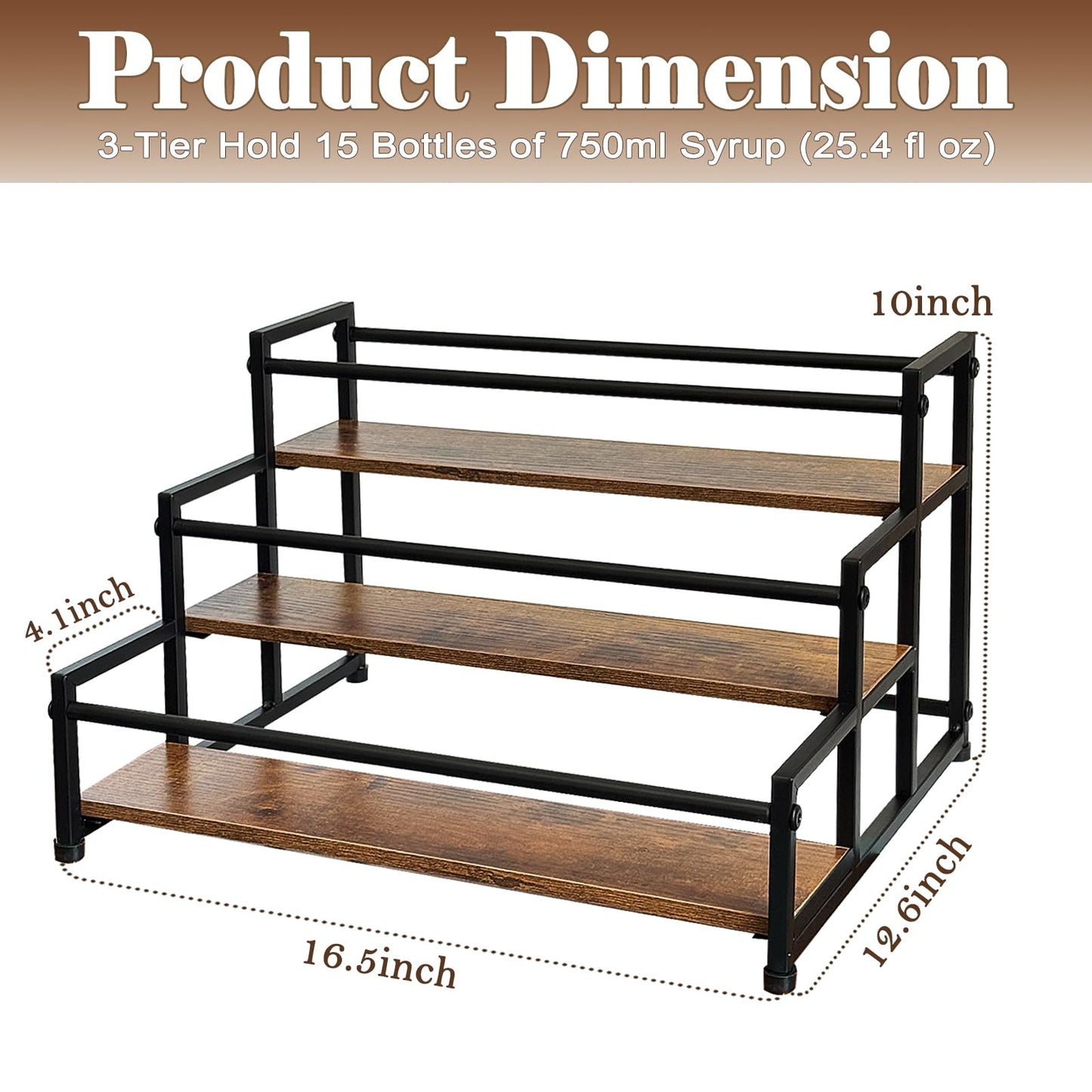 Klxuyuo 3-Tier Coffee Syrup Rack for 15 Bottles (750ml) –Sturdy Coffee Syrup Organizer for Bar, Kitchen, Café, Office