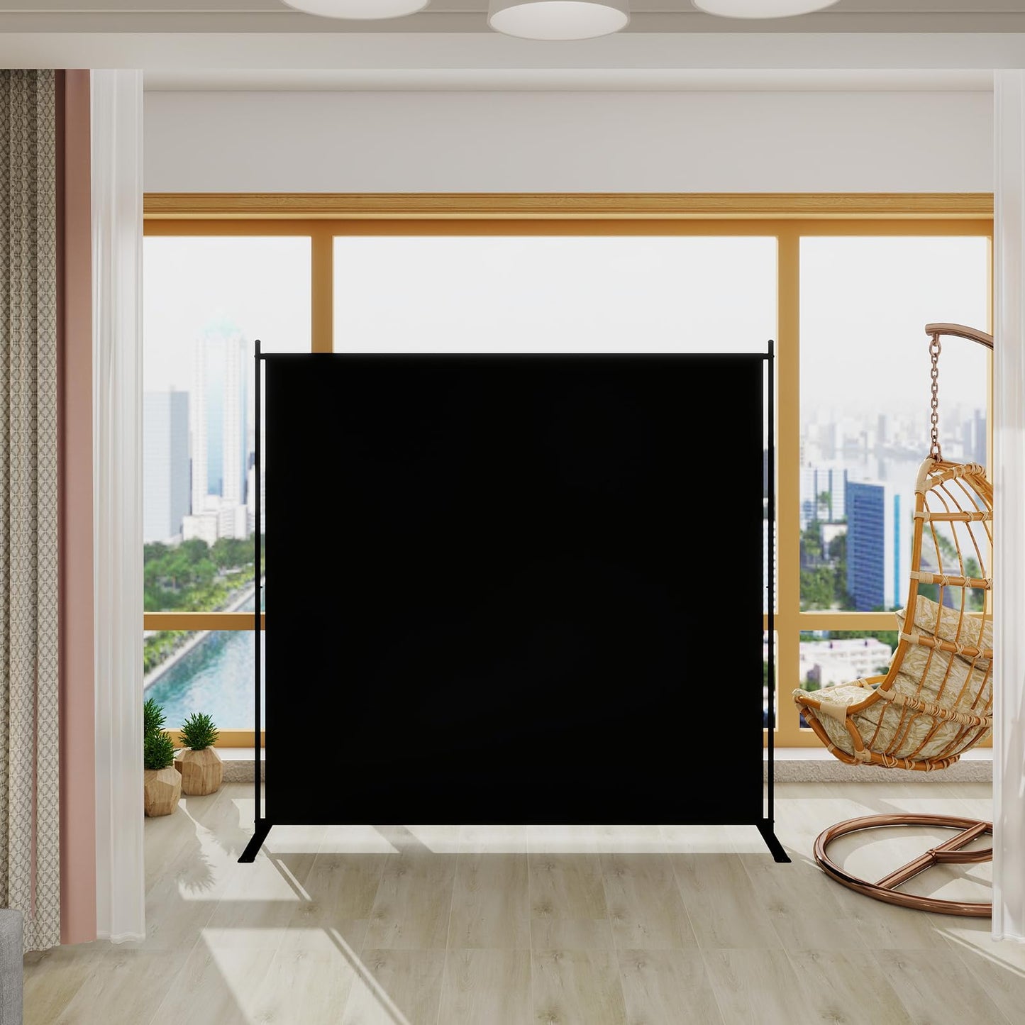 T&Jero 1-Panel Folding Room Divider, 6ft Tall Portable Privacy Screen Wall for Home and Office, Modern Freestanding Partition Separator for Bedroom, Studio, 71" Wide x 71" High, Black
