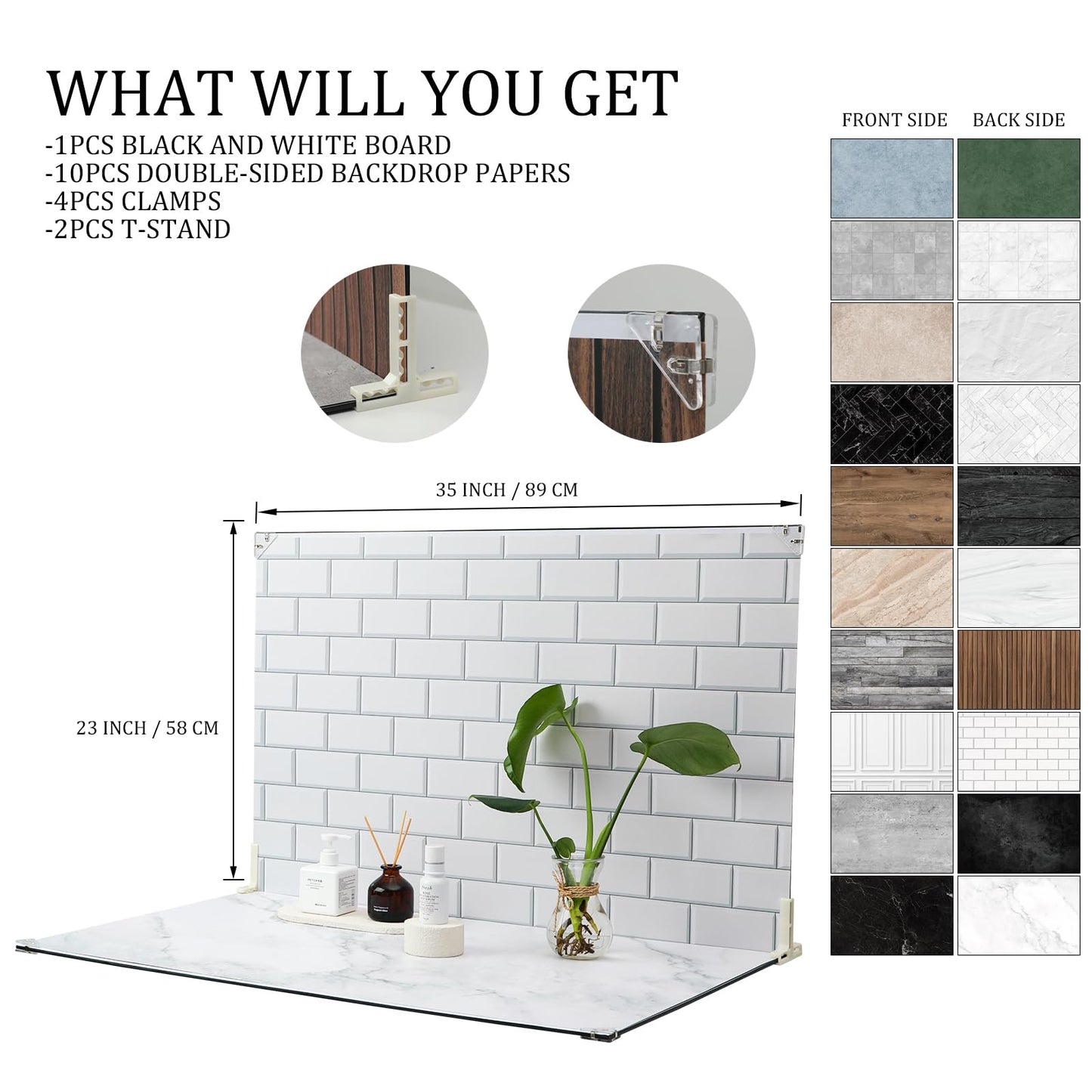 MDAOCRY Product Photography Backdrops, 23x35inch 10 Pcs 20 Patterns Photo Backdrop Board, Double-Sided Waterproof Flat Lay Background Paper for Food, Jewelry, Cosmetics