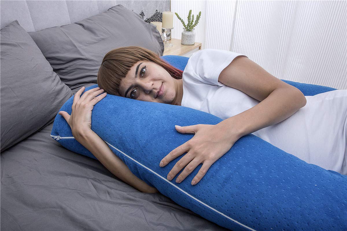 MOON PINE Pregnancy Pillow, U Shaped Full Body Pillow for Maternity Support, Sleeping Pillow with Cover for Pregnant Women (Dark Blue)