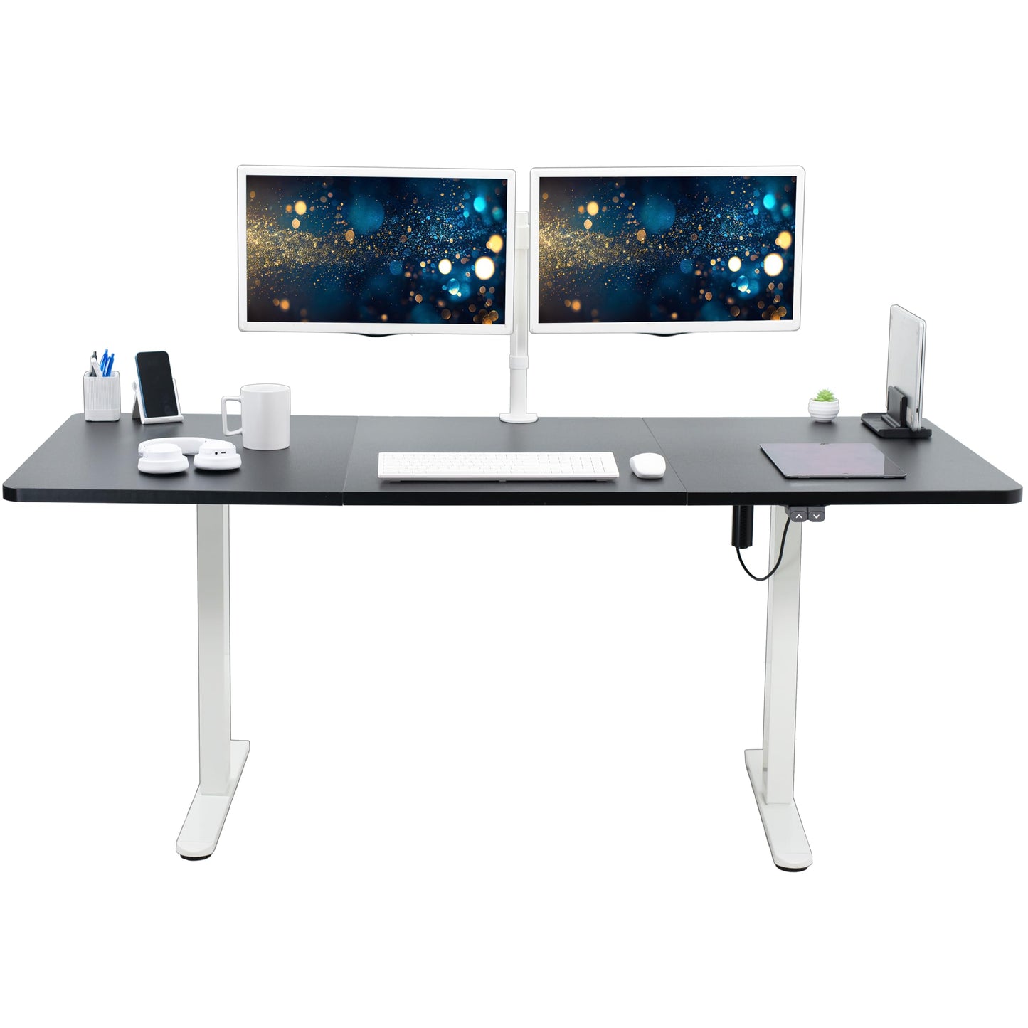 VIVO Electric 71 x 30 inch Stand Up Desk, Height Adjustable, Black Top White Frame, Home and Office Furniture Sets, DESK-KIT-0W7B