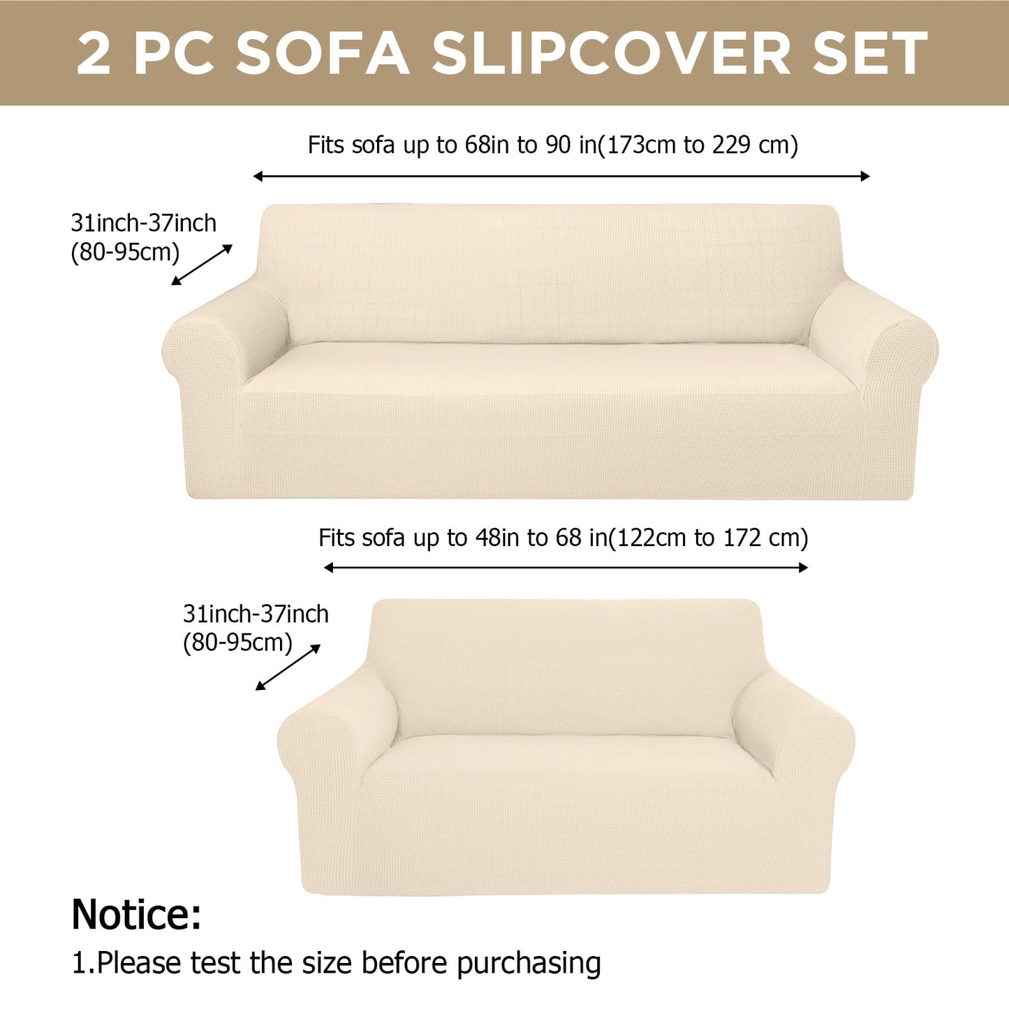 Peryiter 2 Pcs Sofa Covers Couch and Loveseat Covers Set Stretch Sofa Slipcover for Living Room Armchair Furniture Protector, Wrinkle Proof(Beige,Jacquard)