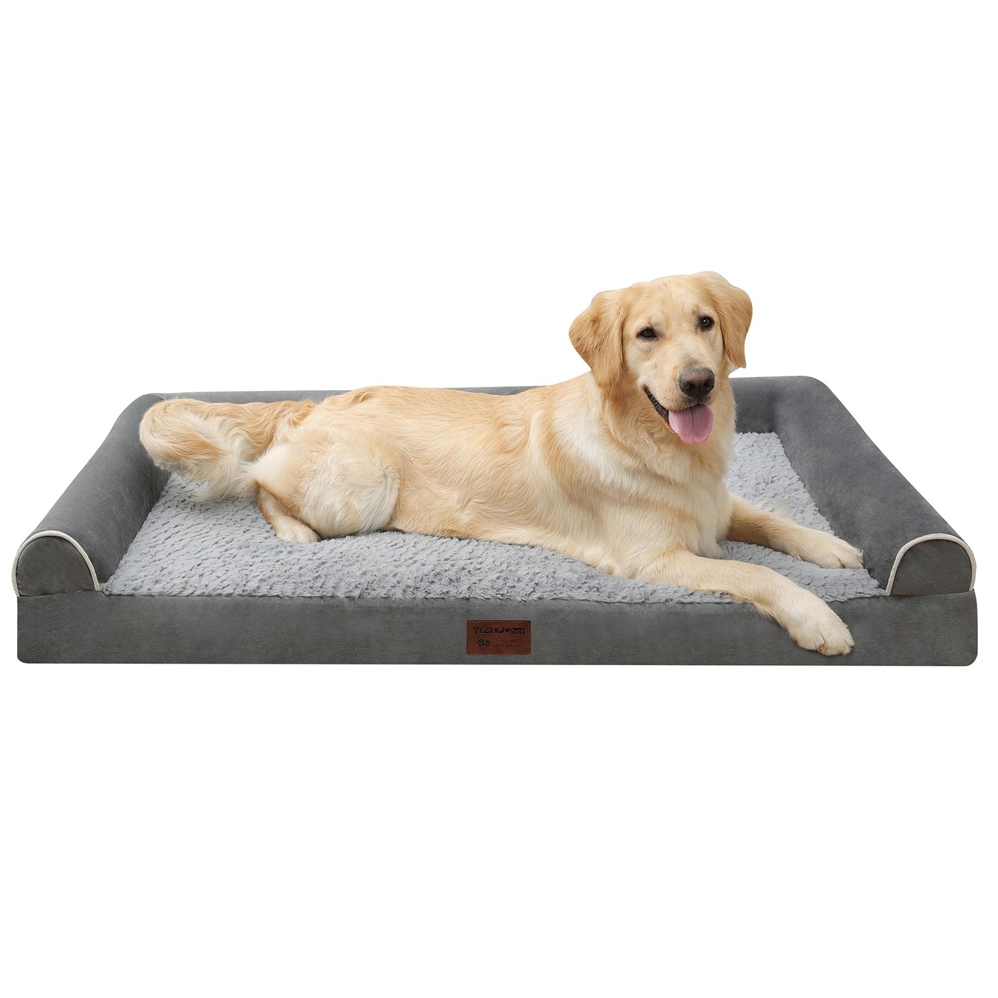 YIZHUOPET Orthopedic Plush U Shape Dog Bed,Medium L Sized Dog 36''X27''x6.5'' Soft Waterproof Egg Foam Pet Crate Beds Mat or Kennel Pads with Removable Washable Cover,Non-Slip Bottom,Grey
