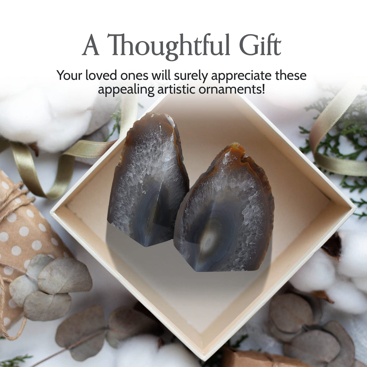 Nature's Decorations Natural Agate Bookends - A-Quality Medium Heavy Duty Geode, Earth Tone & Boho Decor, Unique Crystal Gift, 1 Pair (3-4 lbs)
