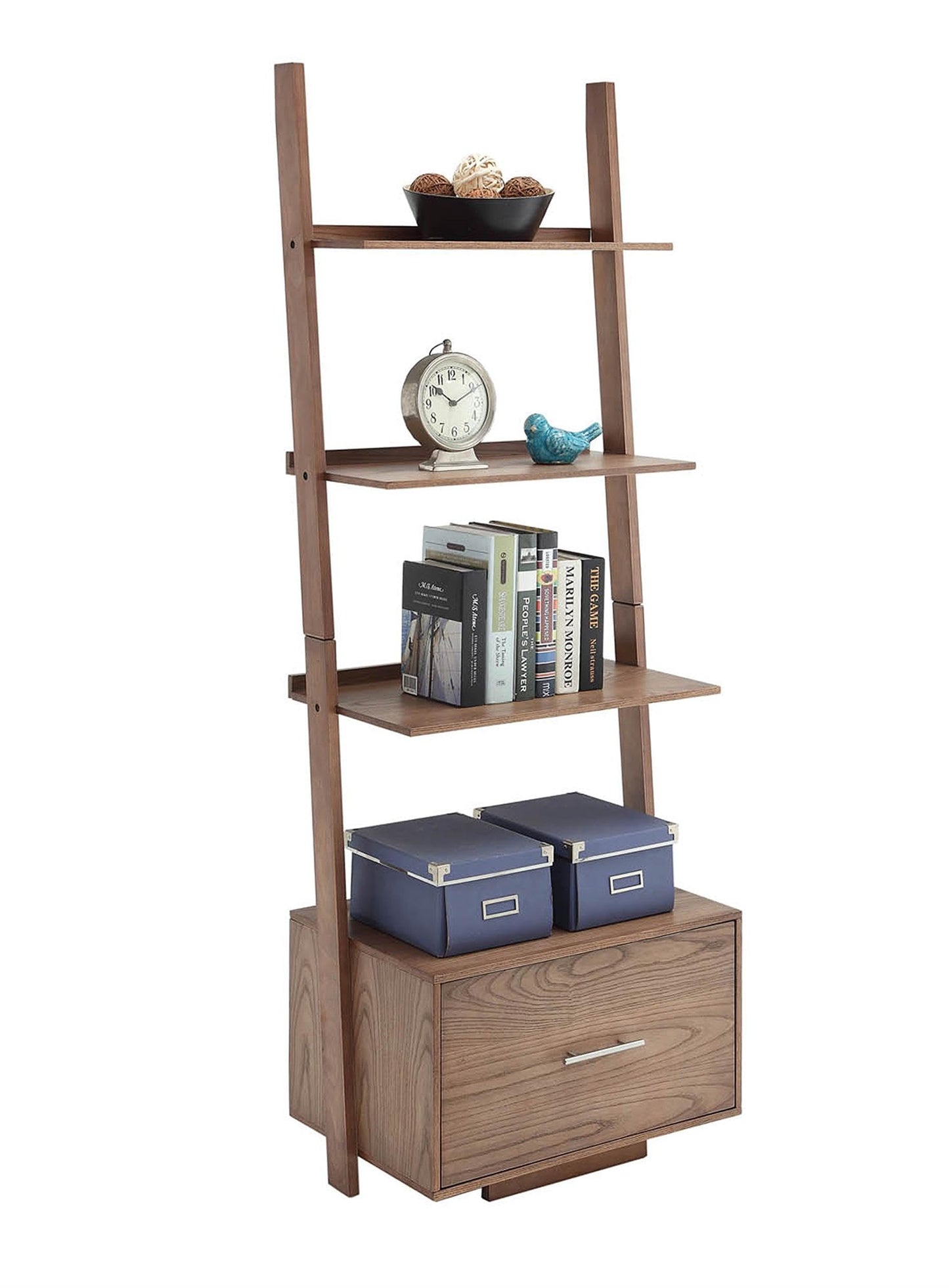 Convenience Concepts American Heritage Ladder Bookcase with File Drawer, Driftwood