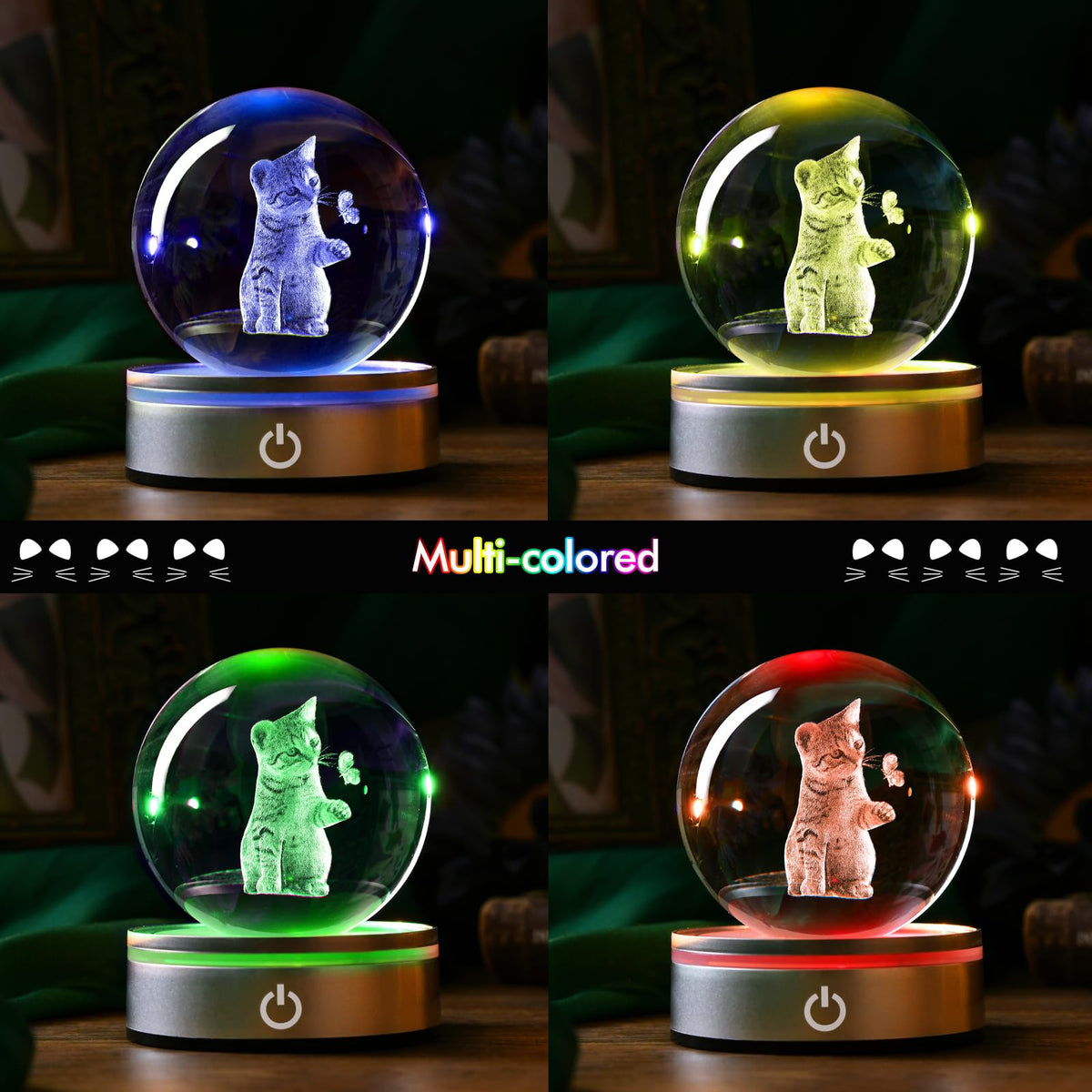 IFOLAINA Cat Lovers Gifts for Women Christmas 3D Crystal Ball Decor Lamp Cat Themed Gifts for Her Wife Mom Birthday Kitten Snow Globe