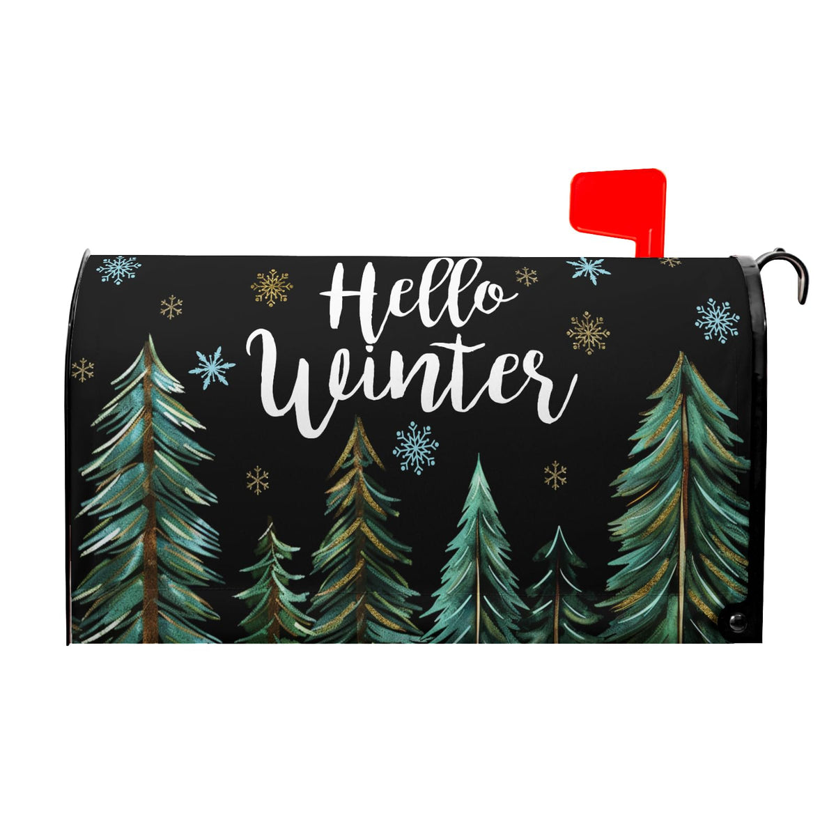 Hollw Winter Snowflakes Mailbox Cover Balck and Green Forest Mailbox Covers Magnetic Standard Size 21" X 18" Christmas Xmas Wrap Post Letter Box Decor for Home Outdoor Yard Garden