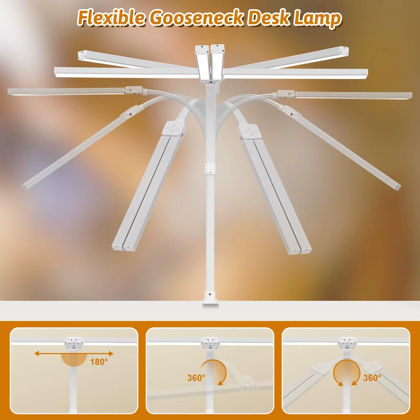 OptiLite Clamp-On LED Desk Light (White) – Adjustable Brightness Task Lamp with Flexible Arm, Touch Controls, and Sleek Modern Design for Home or Office Desks