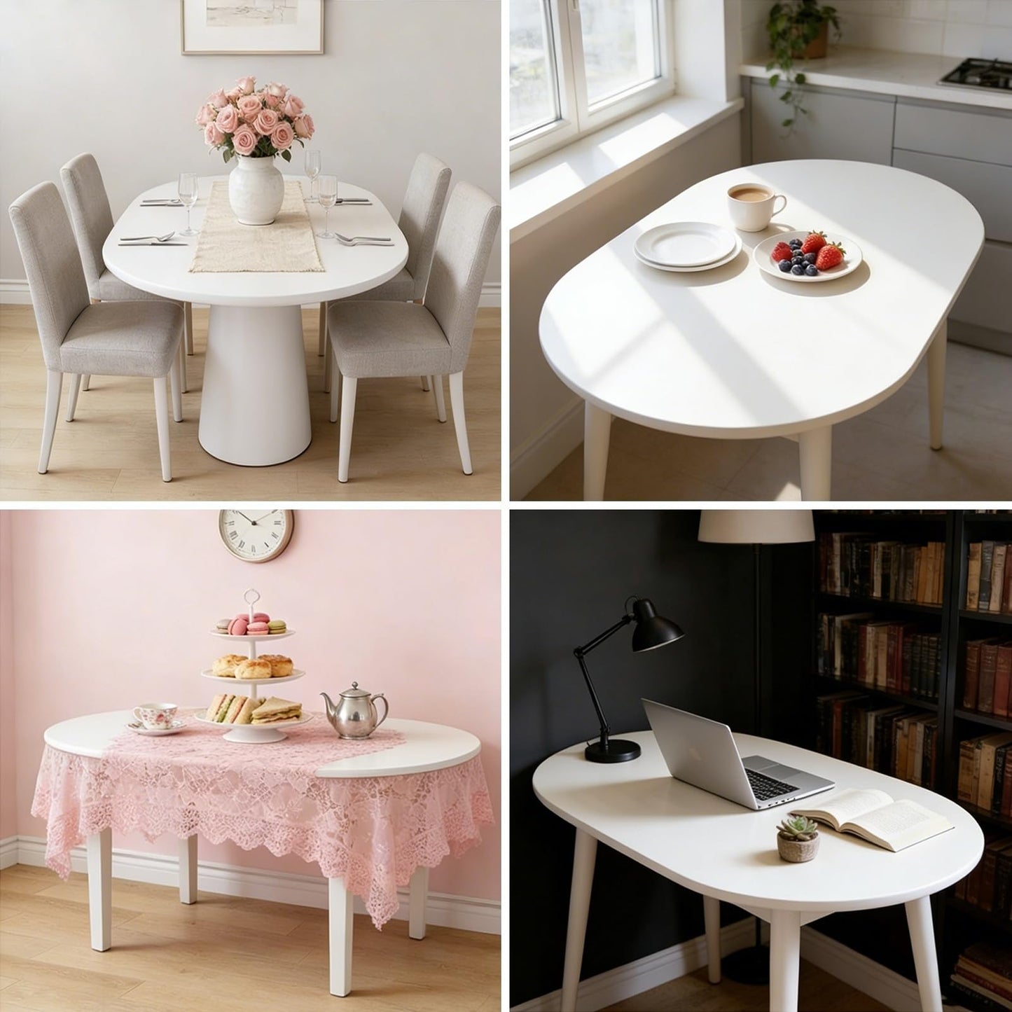 WOHNZA Oval Table Top, White Dining Table Replacement Surface, DIY Portable Desktop Easy to Clean for Restaurant Living Room Balcony (31.5x19.7in/80x50cm)