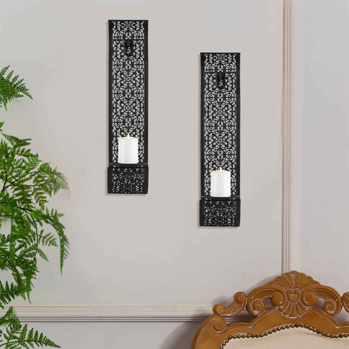 Sziqiqi Wall Candle Holder Decorative Candle Sconces - Wall-Mount Pillar Candles Holders for Living Room, Bathroom, Farmhouse, Wedding - Set of 2