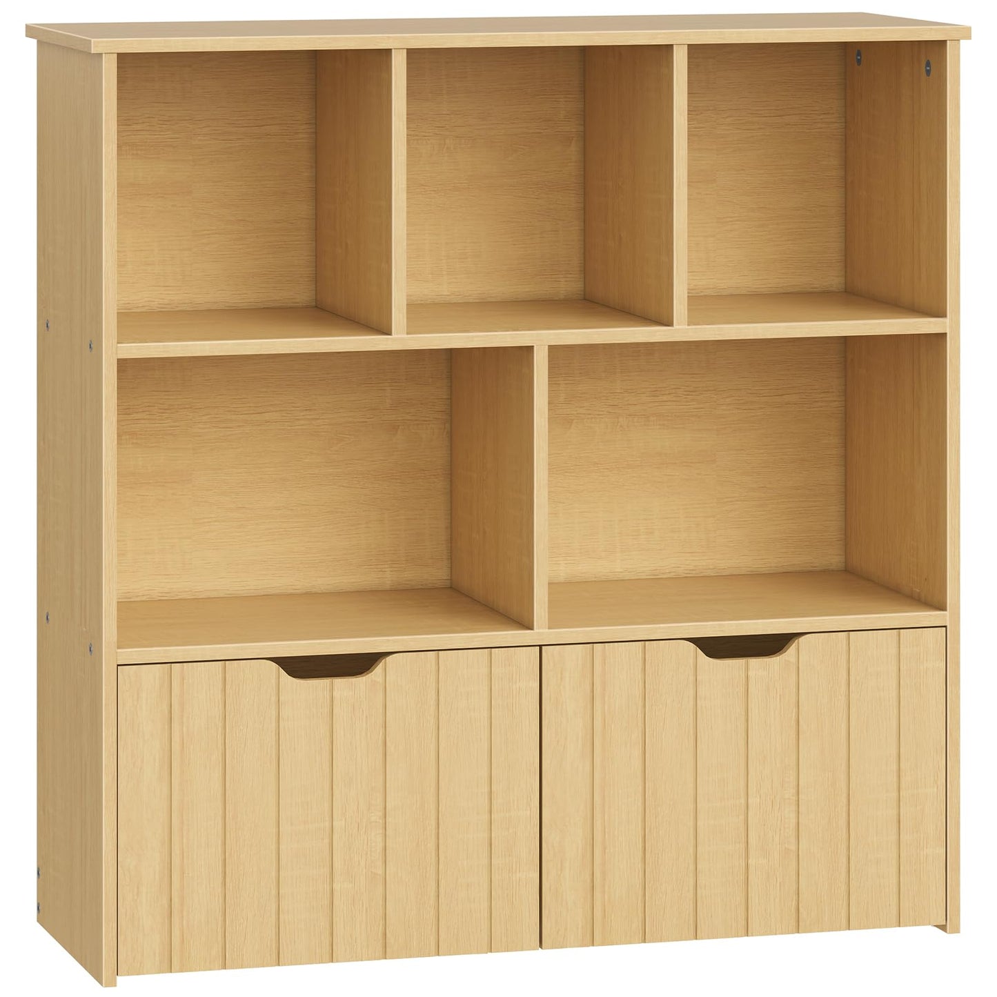 HOOBRO Toy Storage Organizer, Toy Organizers and Storage with 2 Movable Drawers and 5 Cubbies, Kids Bookshelf and Toy Storage for Books or Dolls, Toy Shelf for Playroom, Natural NL88CW01