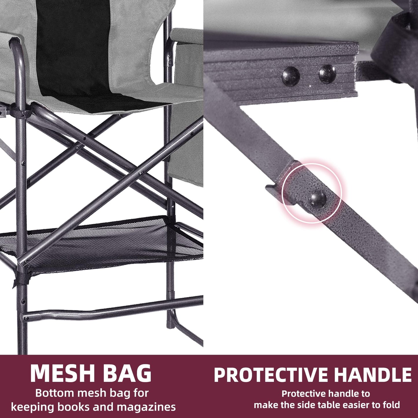 Foristrail 30" Tall Directors Chair with Side Table, 400LBS Bar Height Folding Camping Chair (Light Gray/Black)